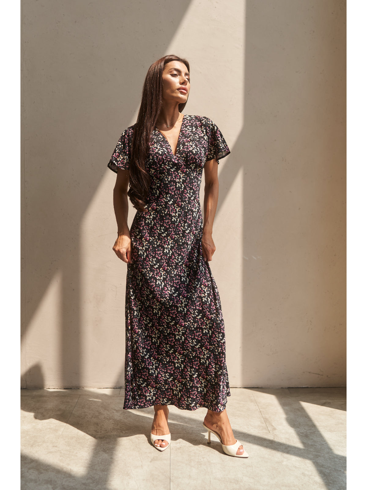 Black cotton maxi dress with flowers - UFS.store.ua