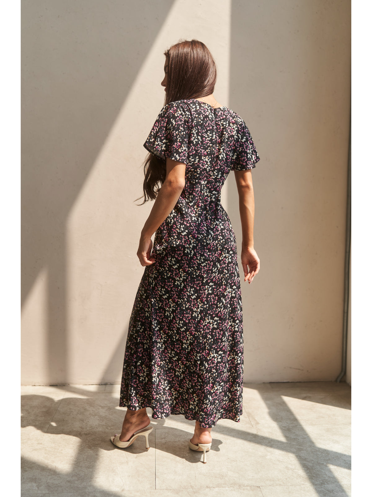 Black cotton maxi dress with flowers - UFS.store.ua