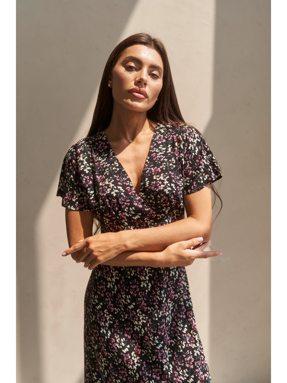 Black cotton maxi dress with flowers - UFS.store.ua