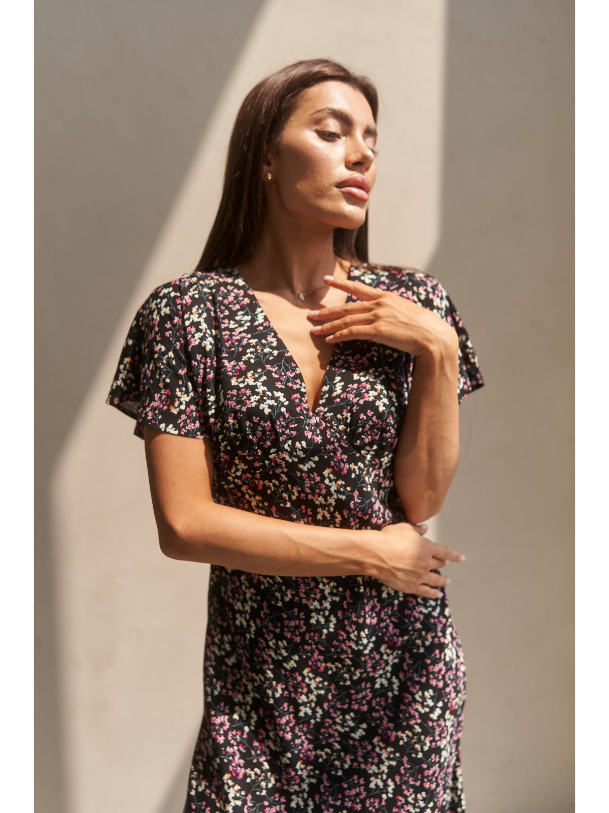 Black cotton maxi dress with flowers - UFS.store.ua