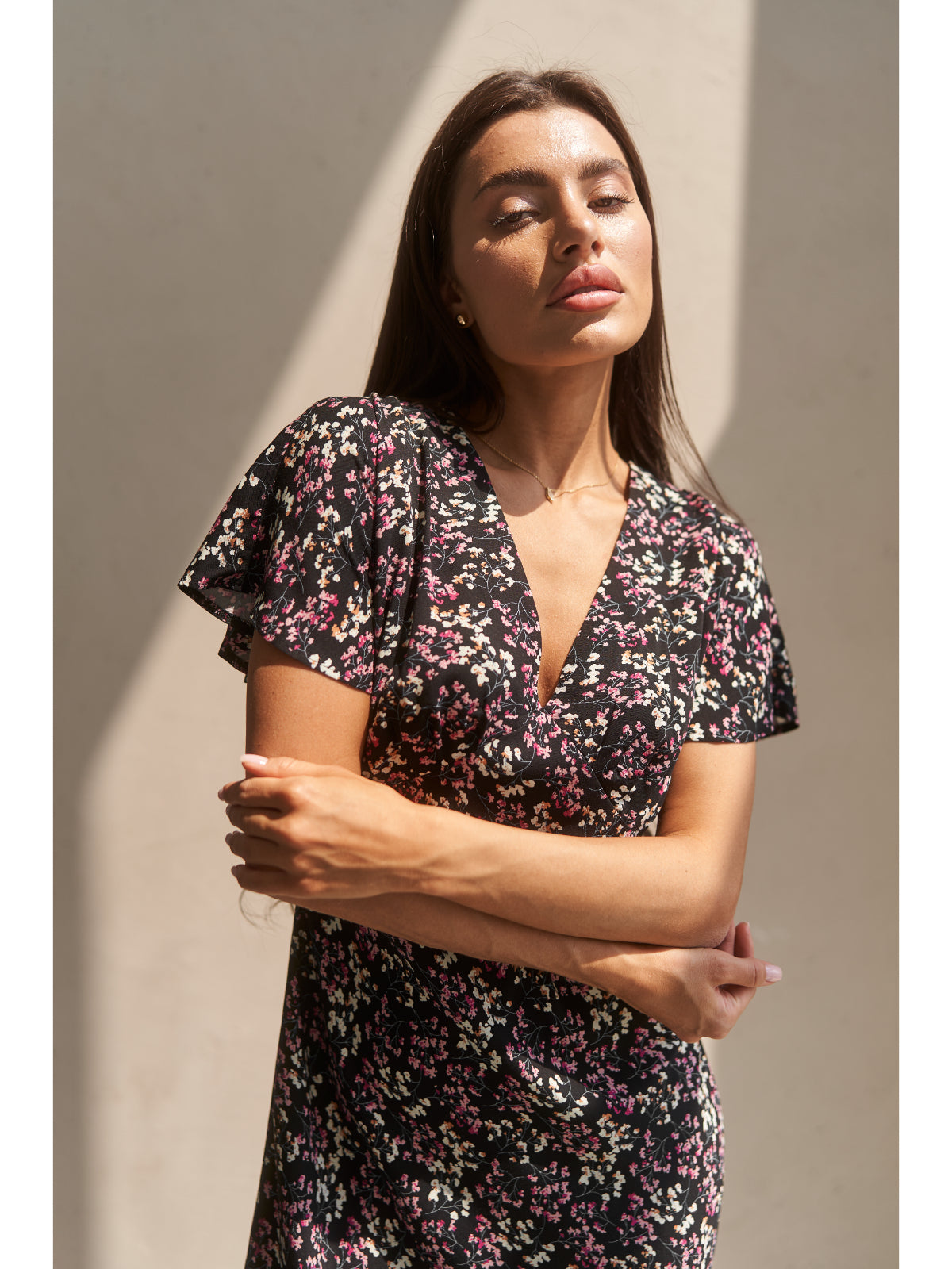 Black cotton maxi dress with flowers - UFS.store.ua