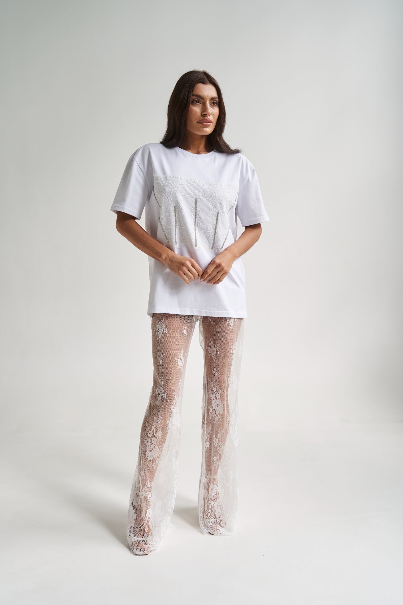 Mesh Lace Pants White