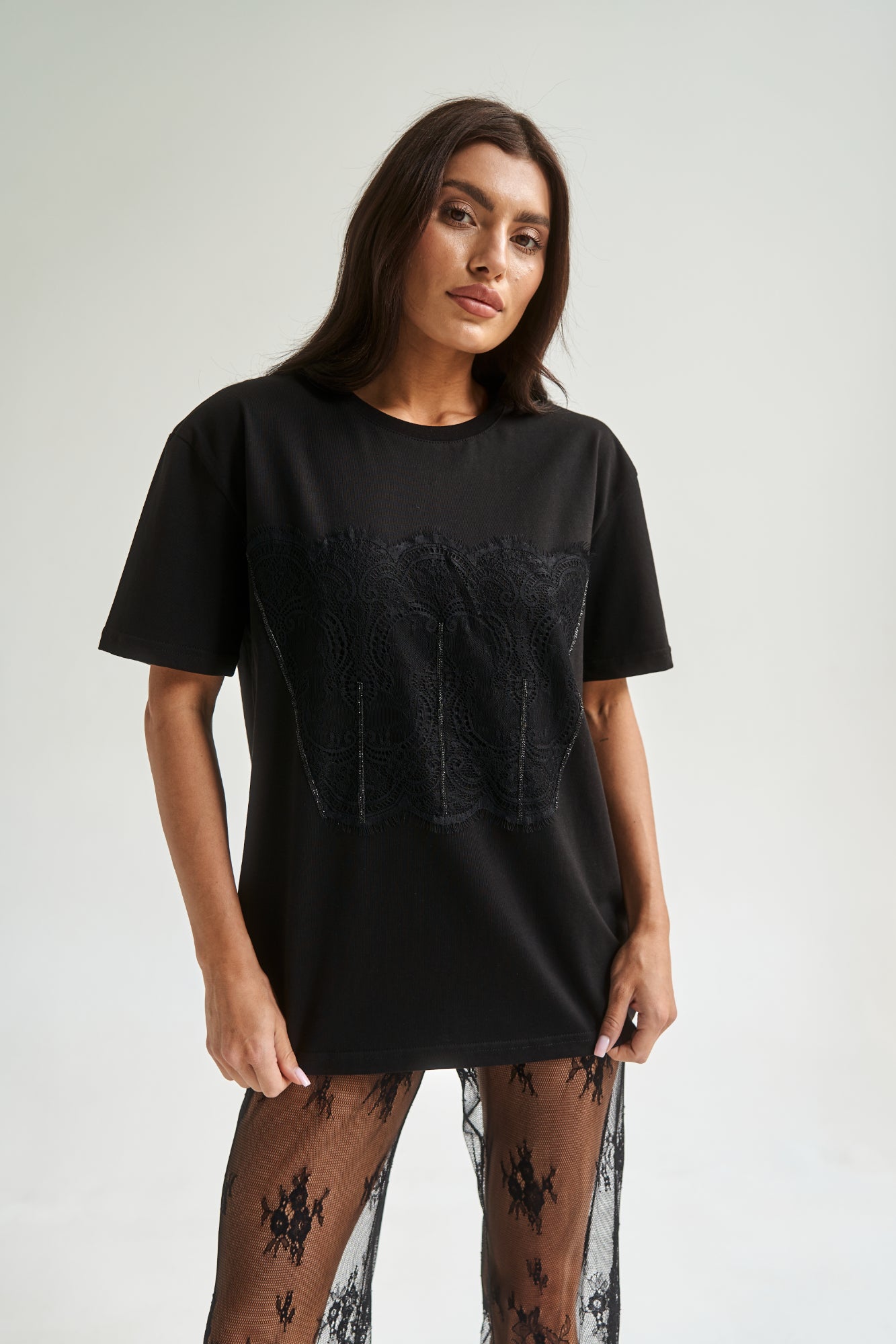 Mesh Lace Pants Black
