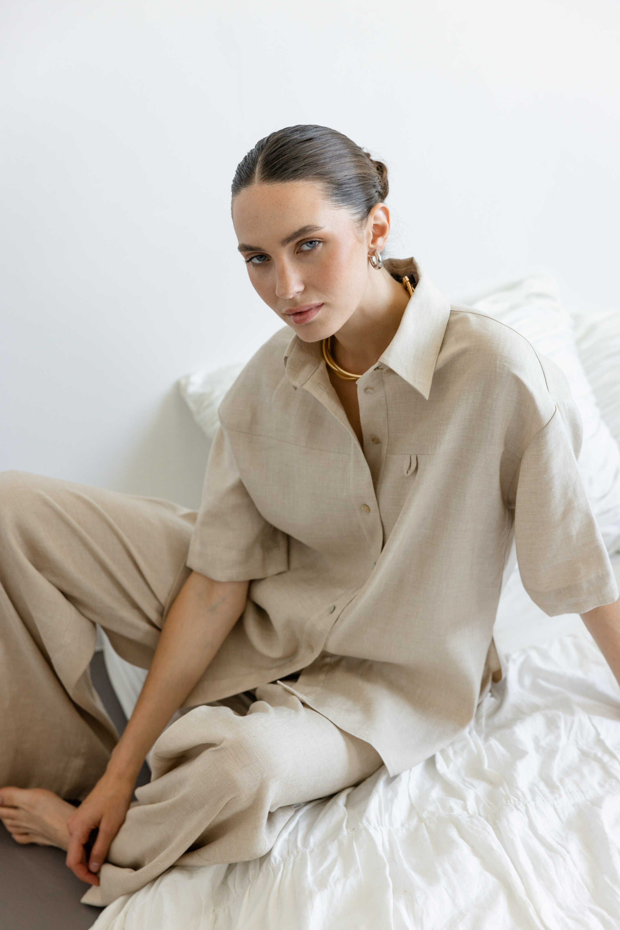Palazzo Pants Beige Linen