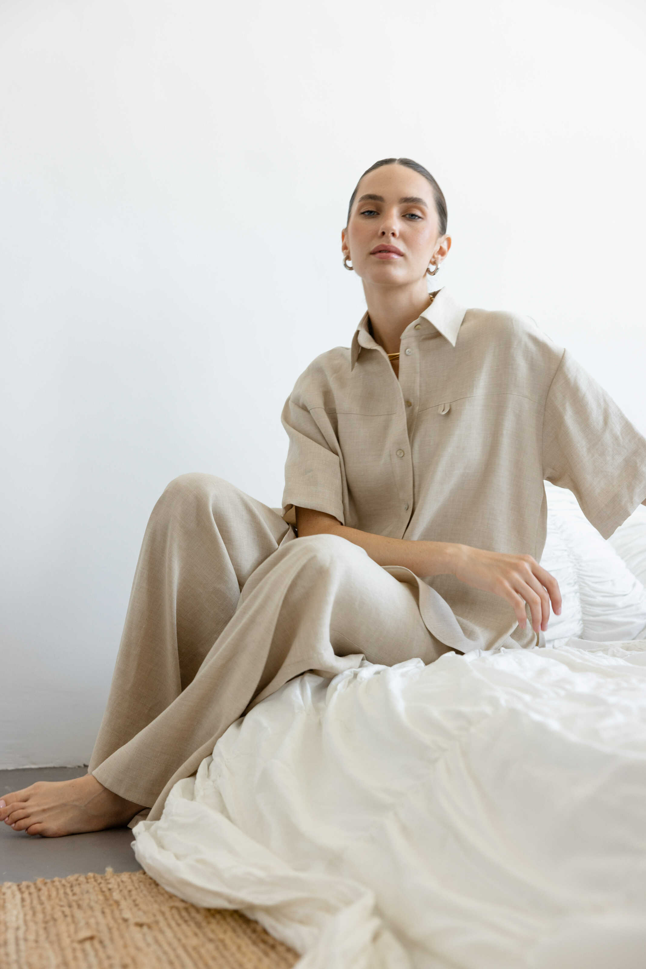 Palazzo Pants Beige Linen