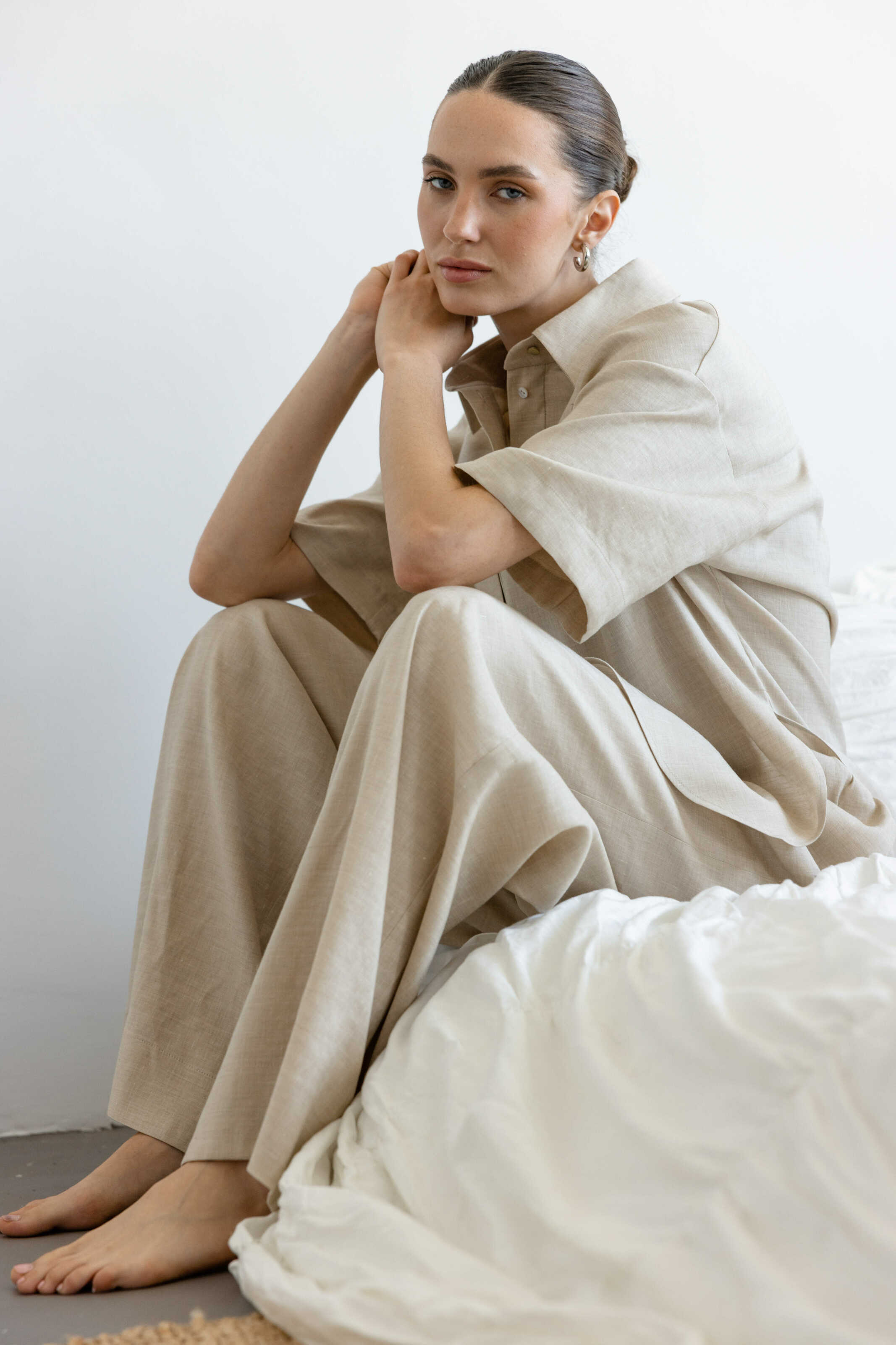 Palazzo Pants Beige Linen
