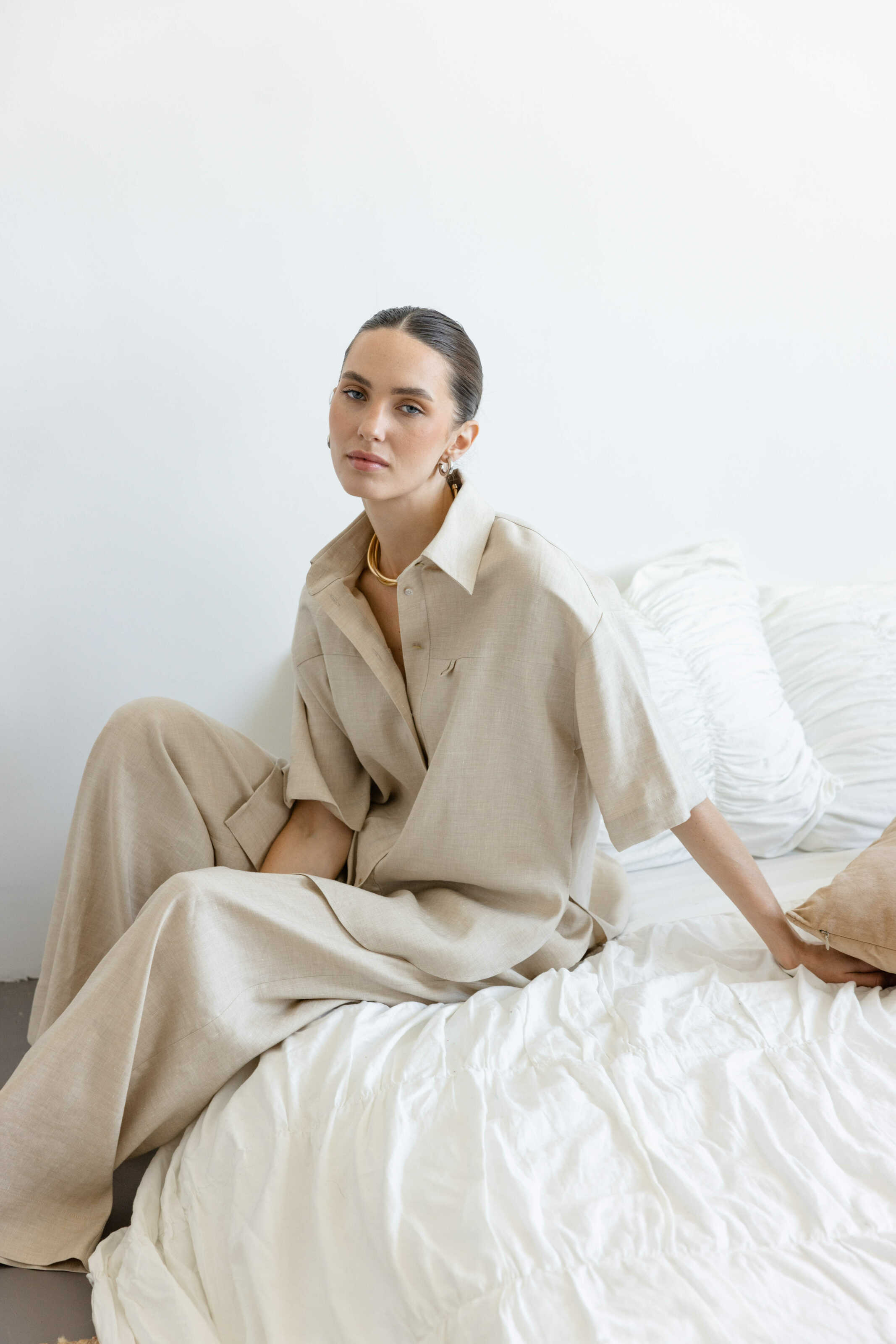 Palazzo Pants Beige Linen
