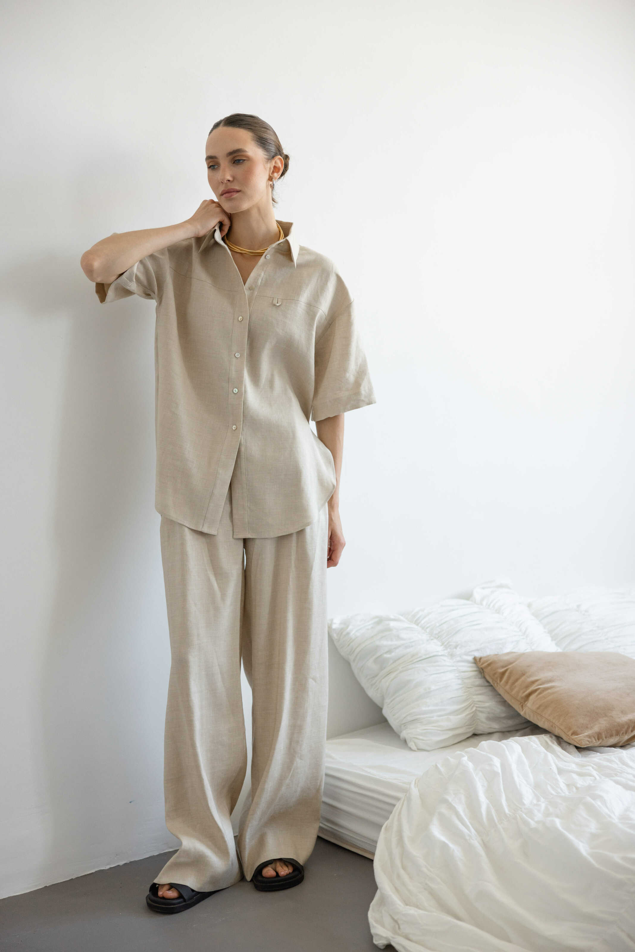 Palazzo Pants Beige Linen