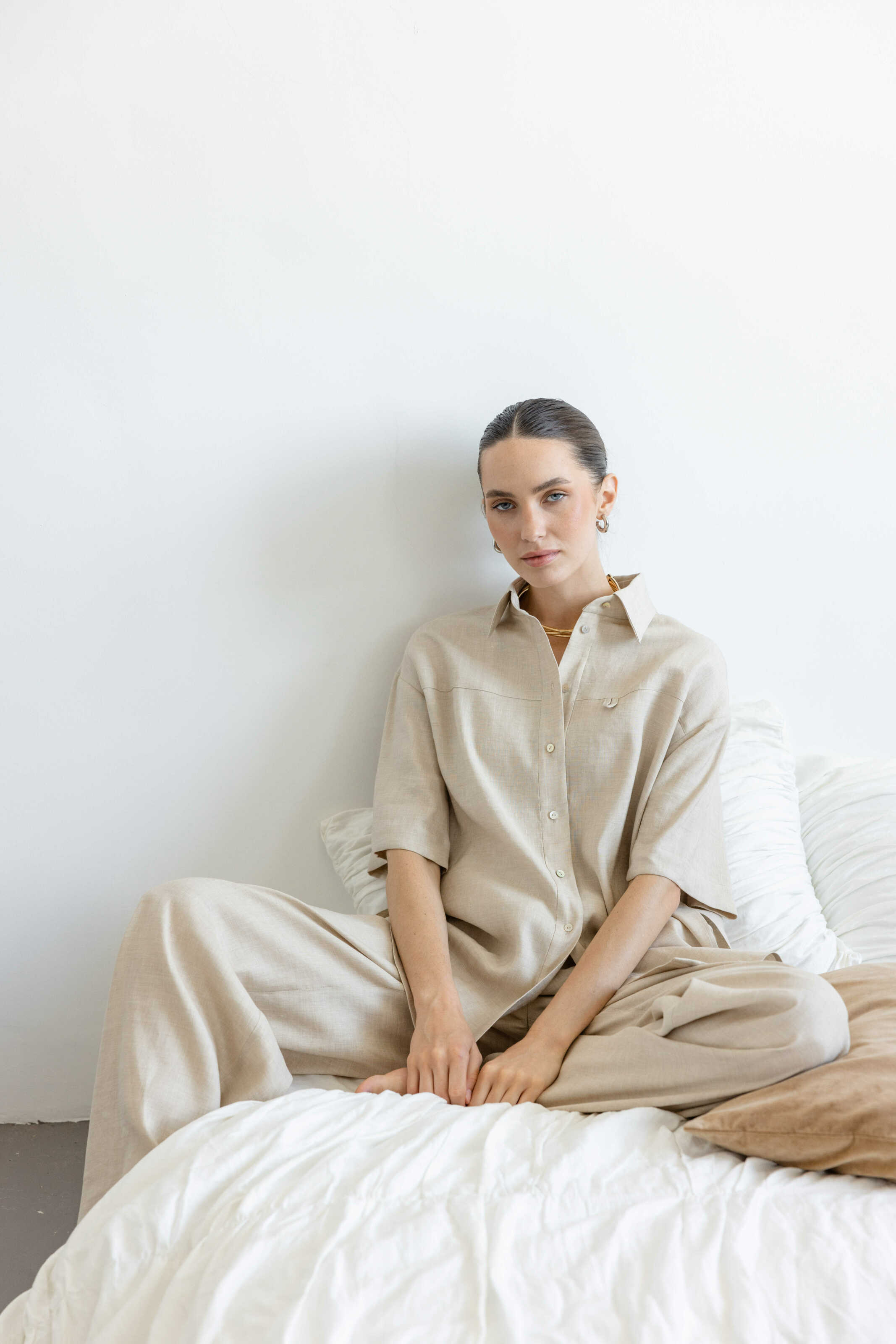 Palazzo Pants Beige Linen