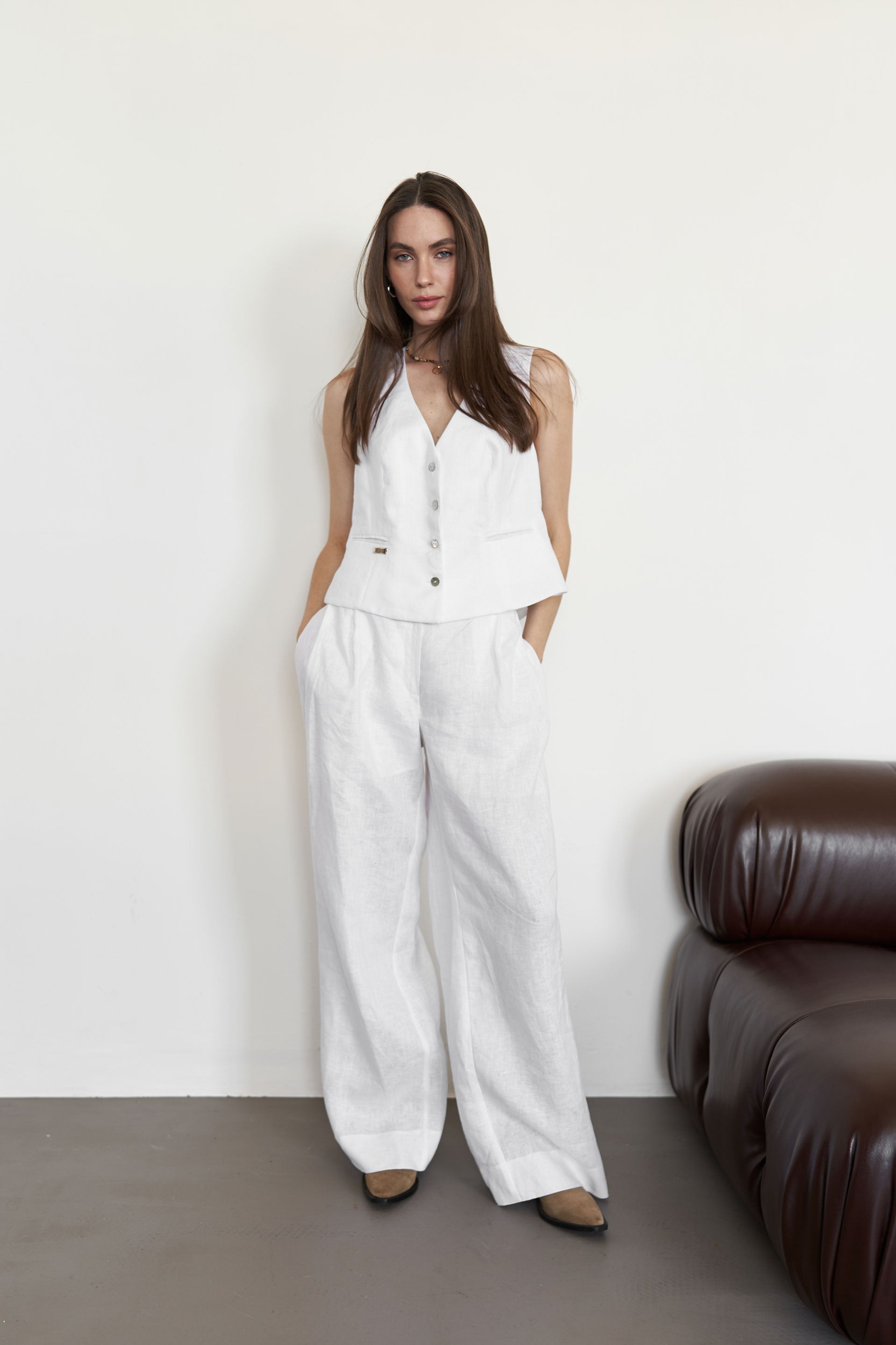 Palazzo Pants White Linen