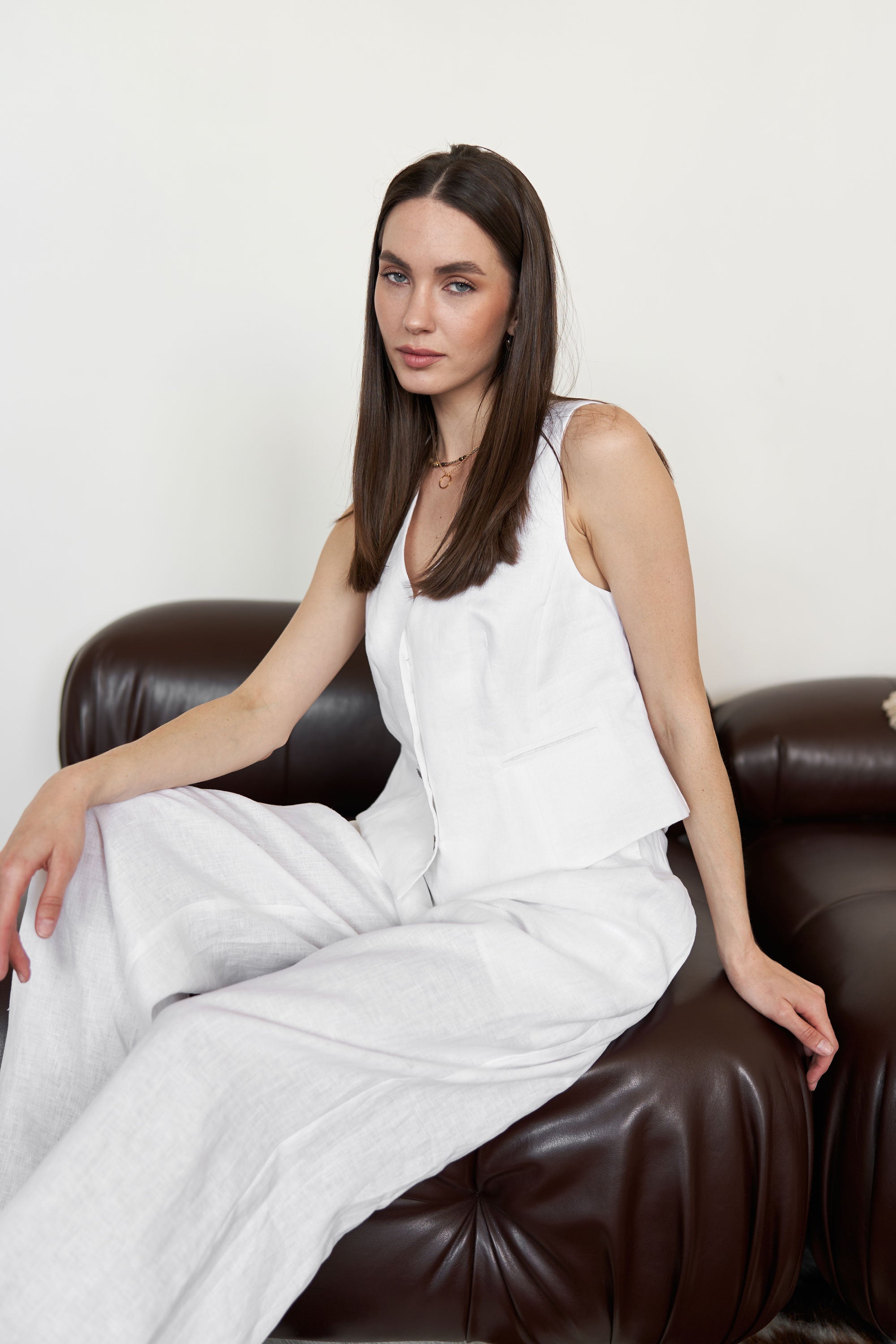 Palazzo Pants White Linen