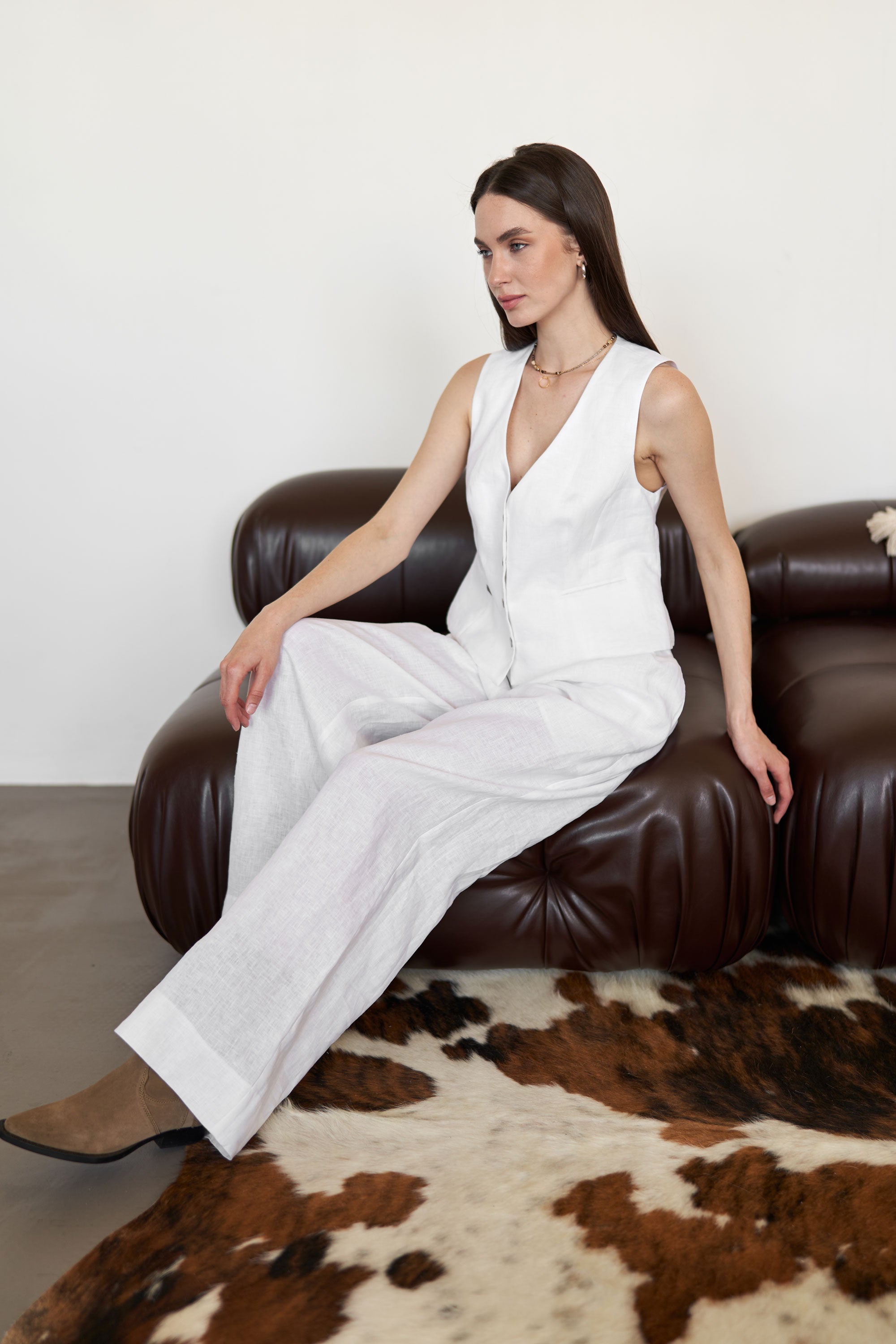 Palazzo Pants White Linen