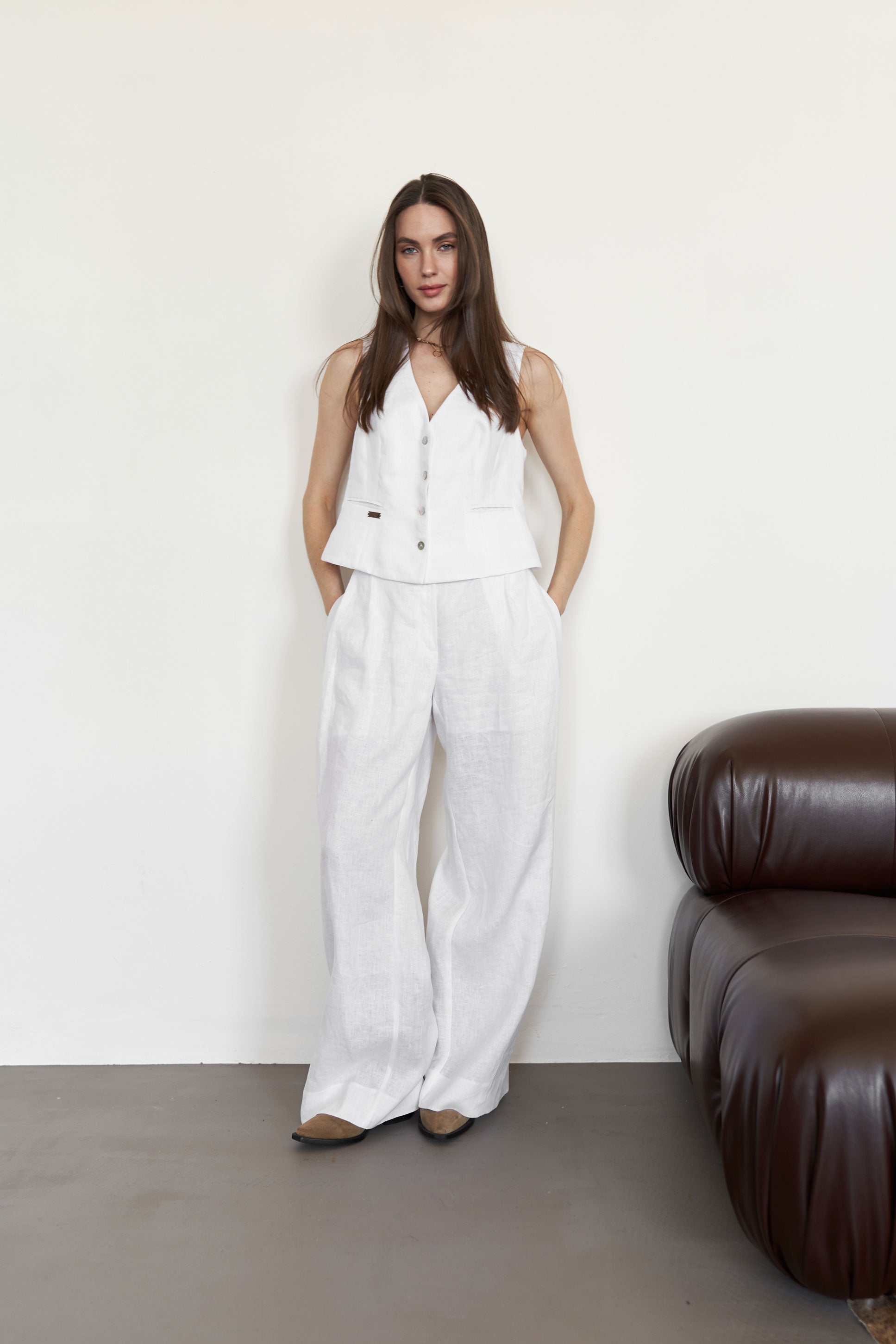 Palazzo Pants White Linen