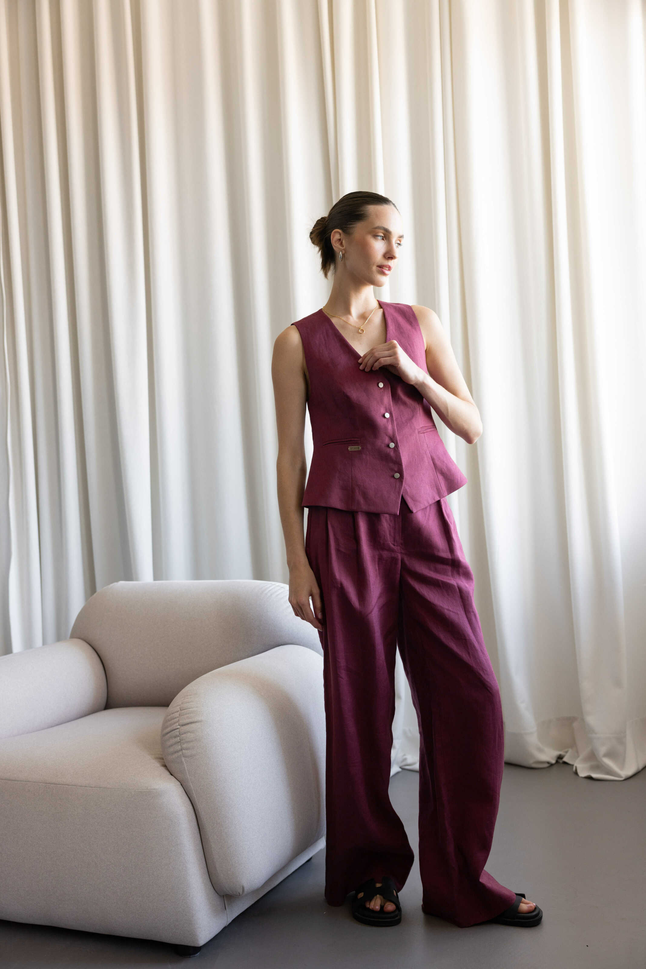 Palazzo Pants Burgundy Linen