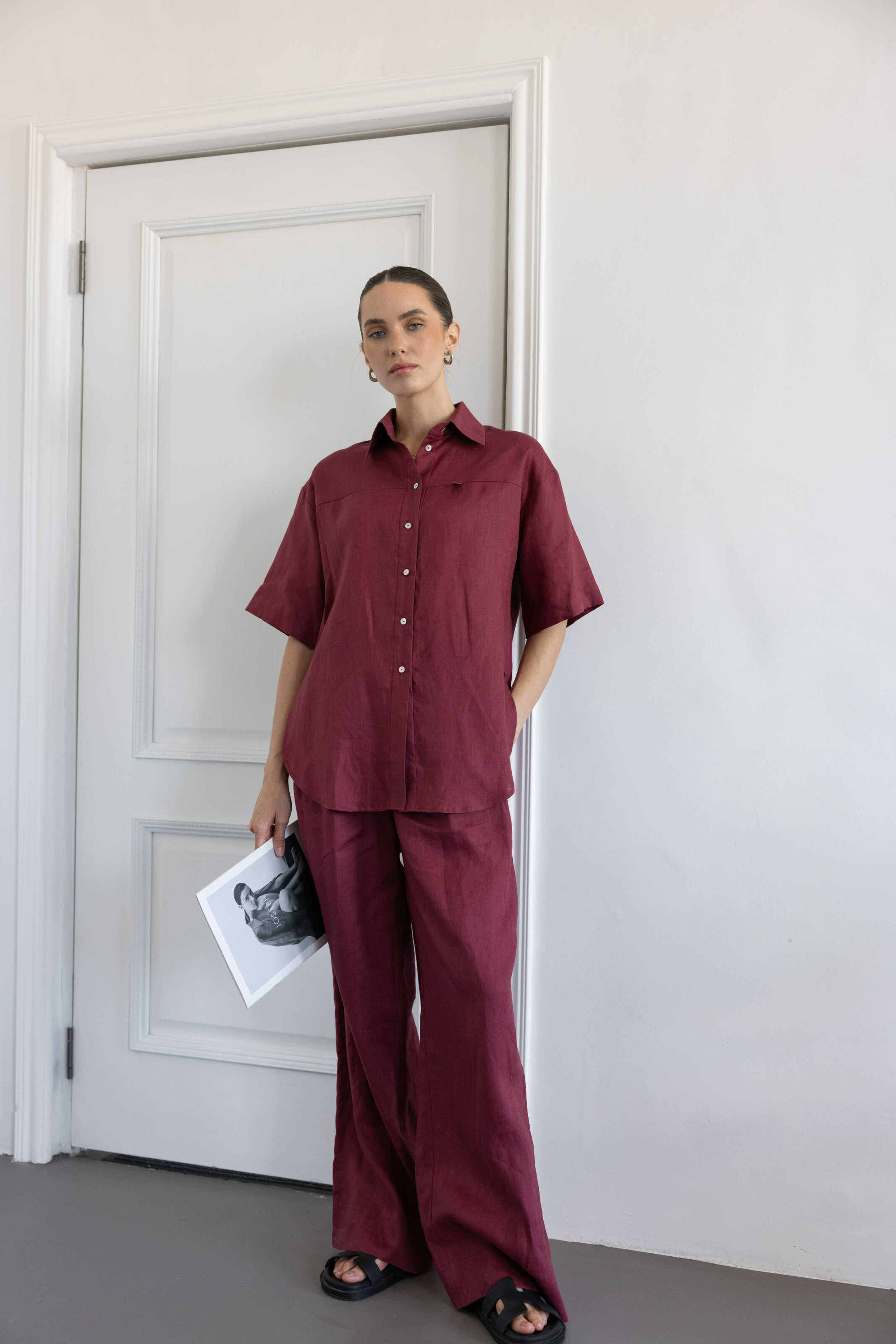 Palazzo Pants Burgundy Linen