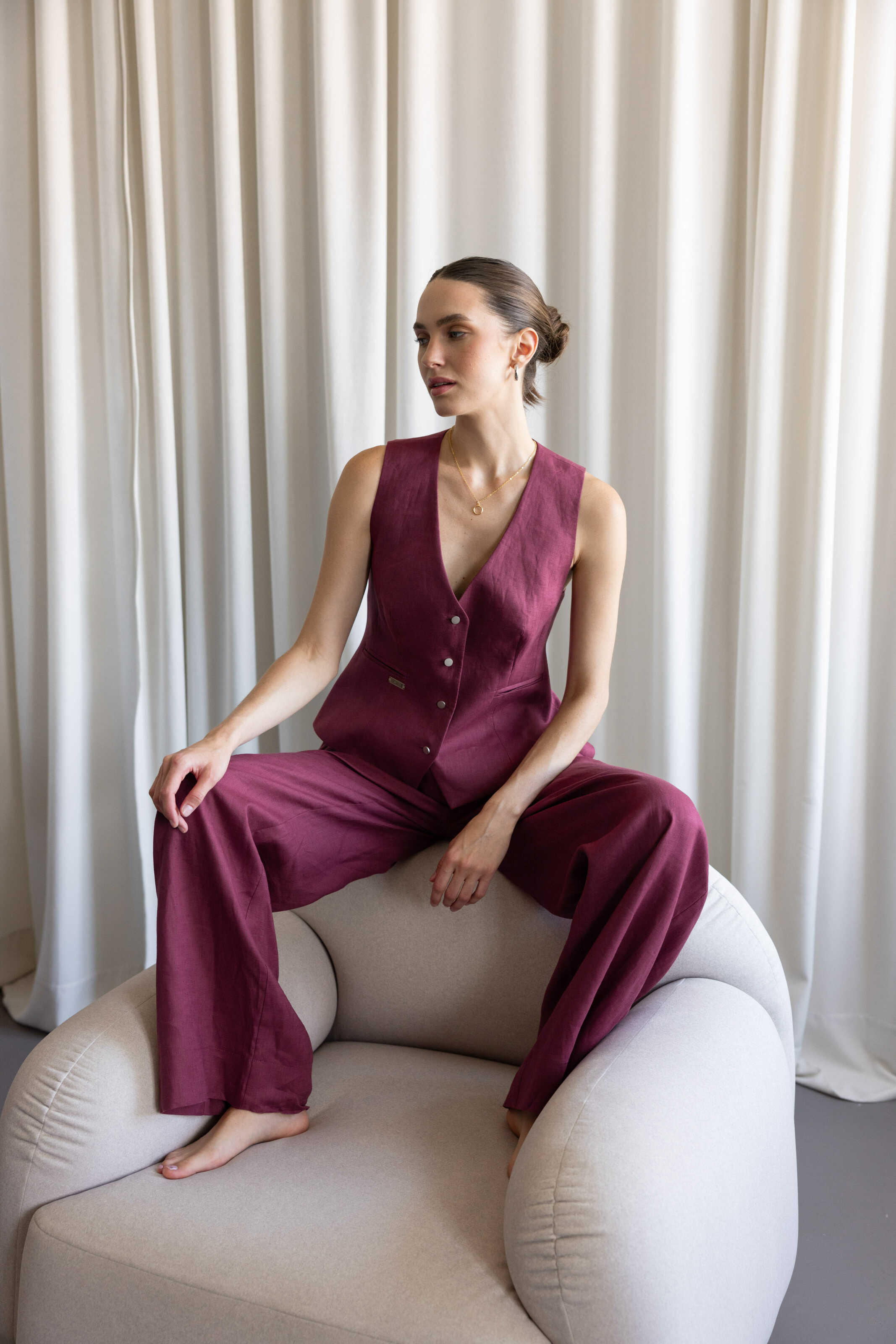 Palazzo Pants Burgundy Linen