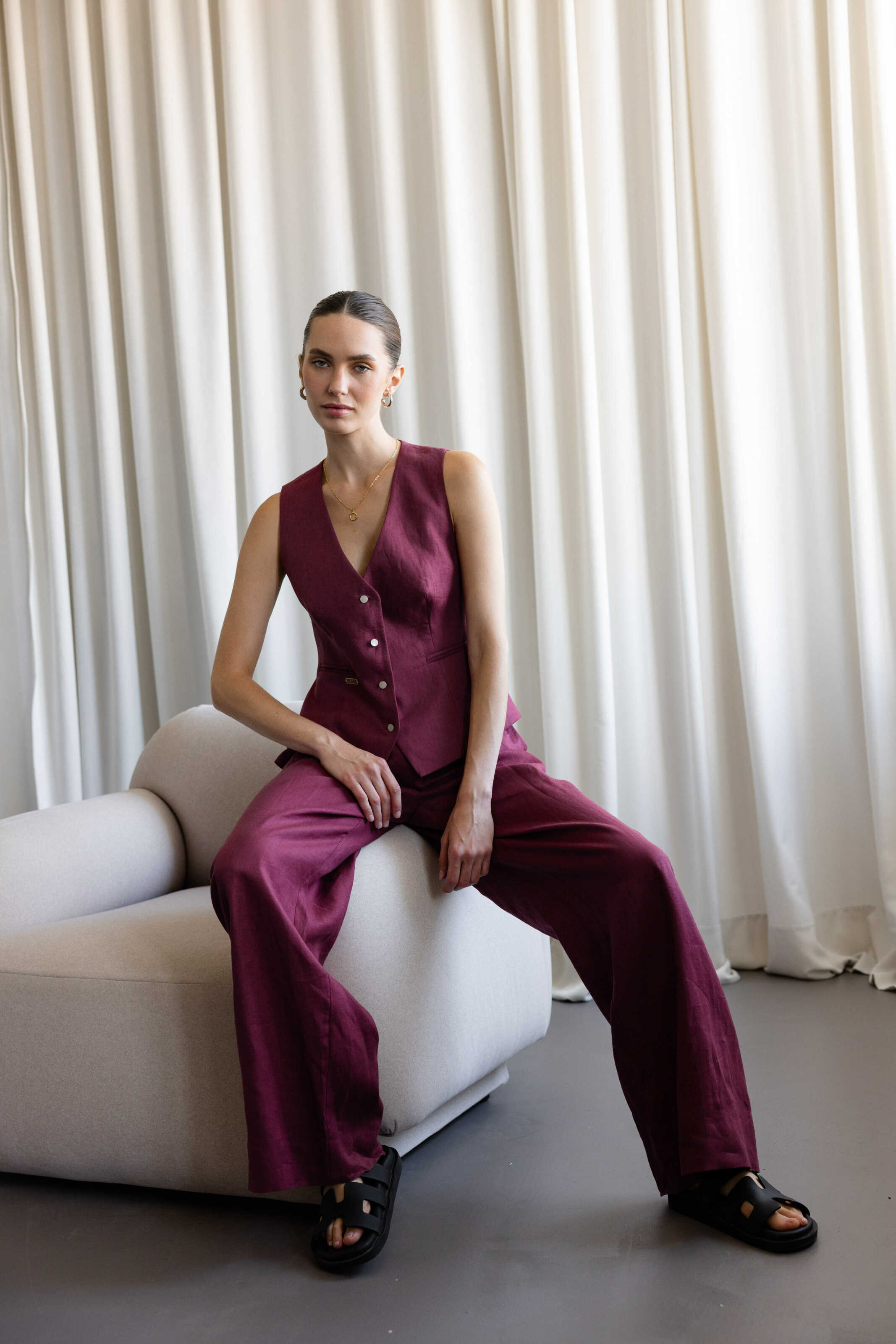 Palazzo Pants Burgundy Linen