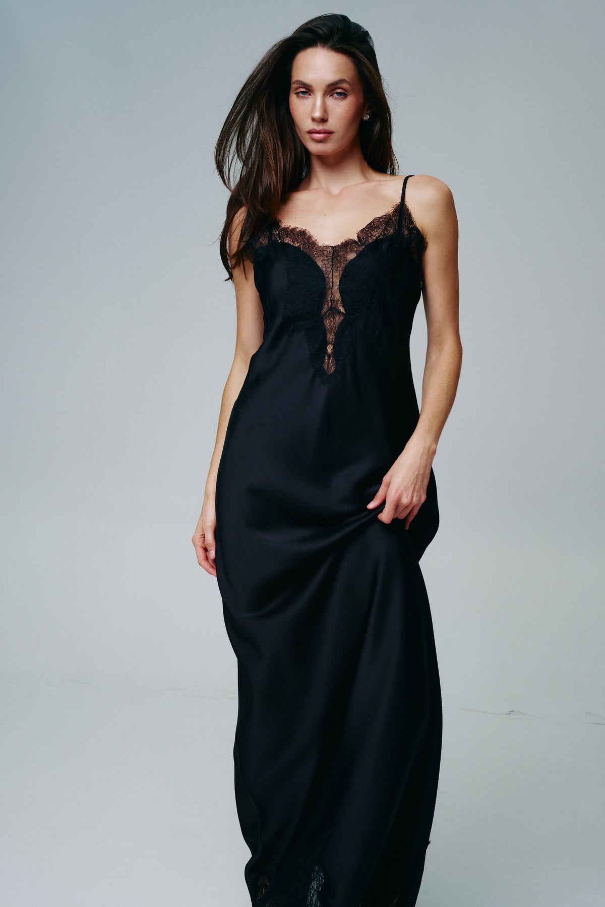 Lace-Trim Maxi Slip Dress