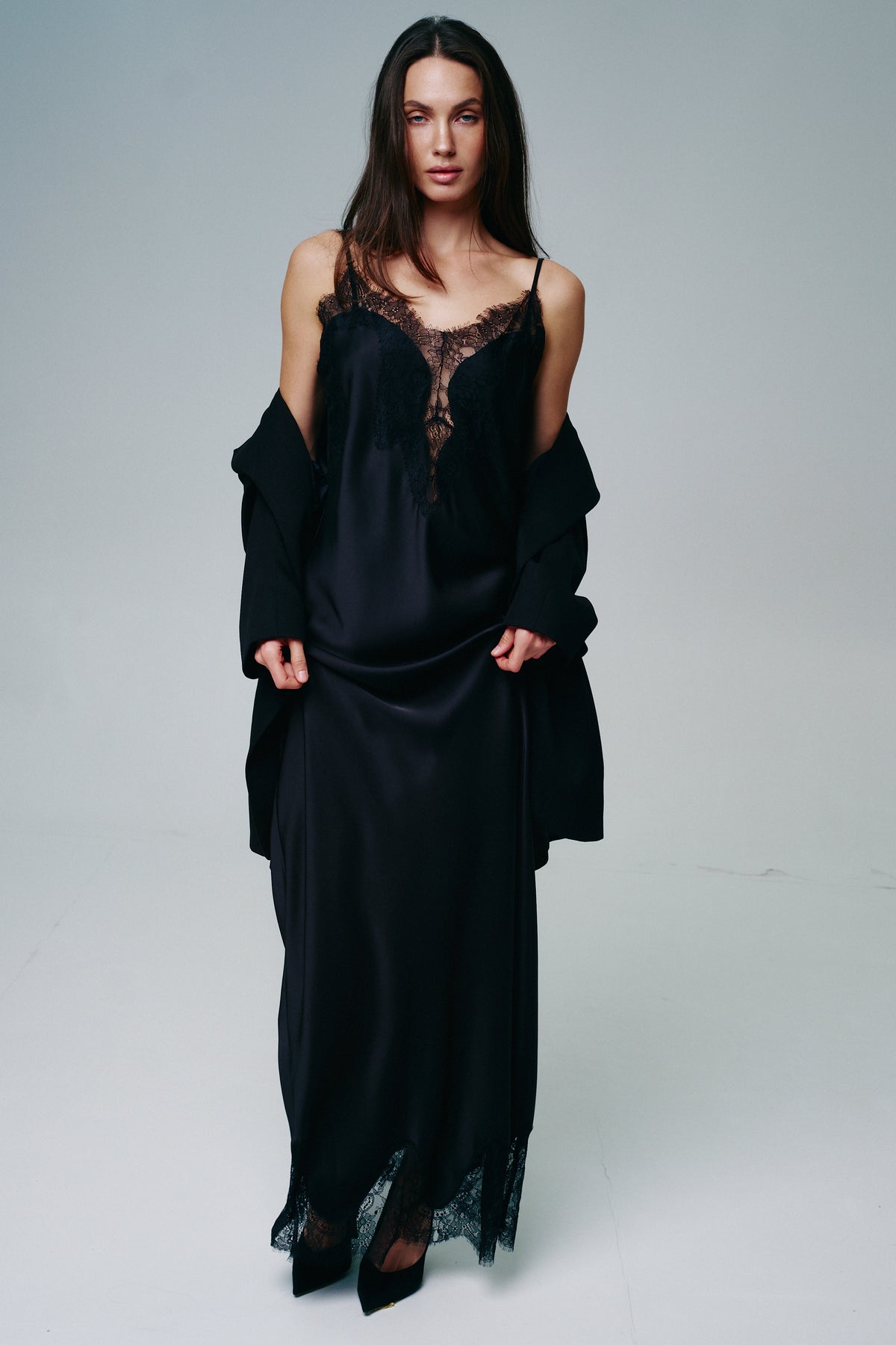 Lace-Trim Maxi Slip Dress