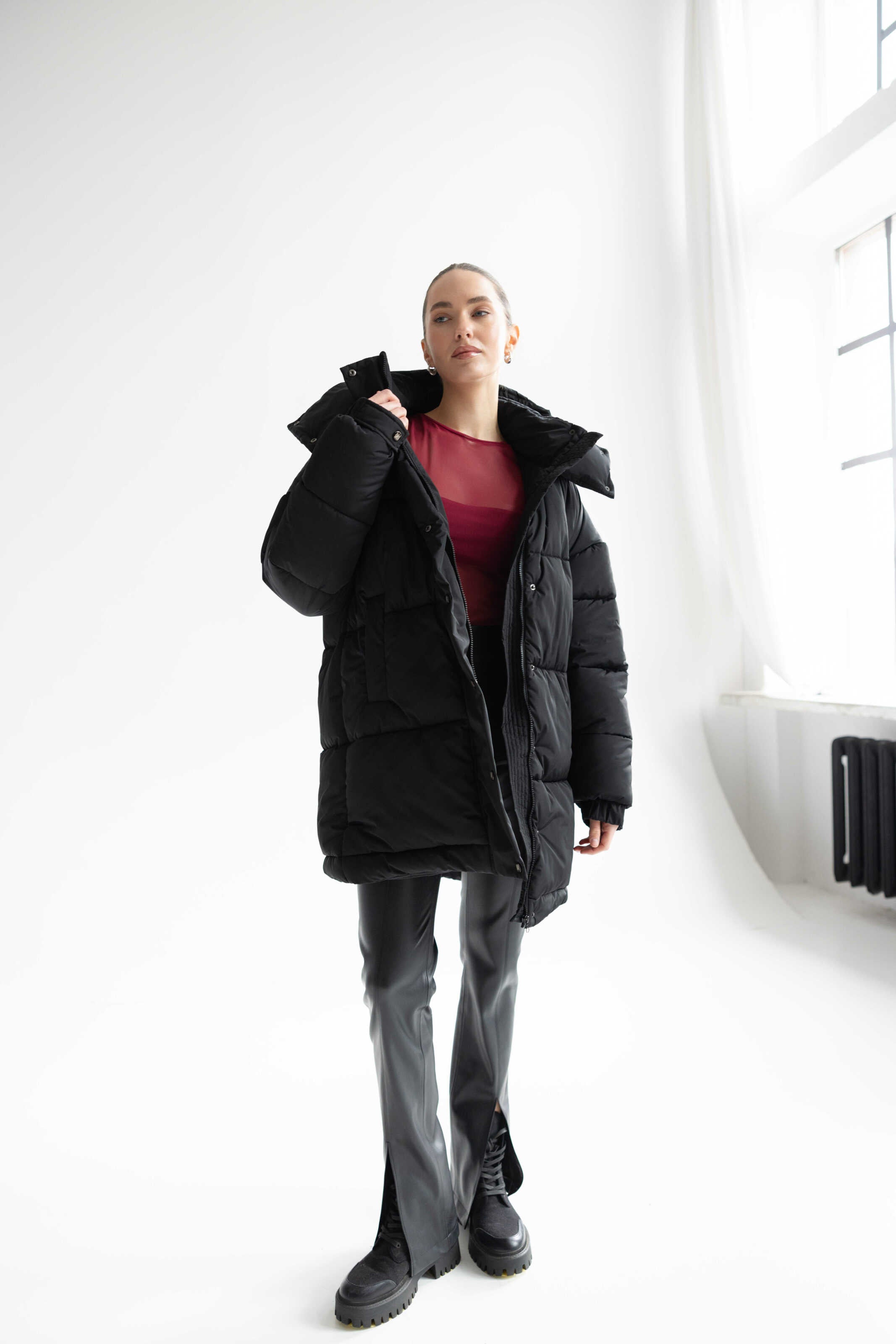 Long Oversized Puffer Jacket Black