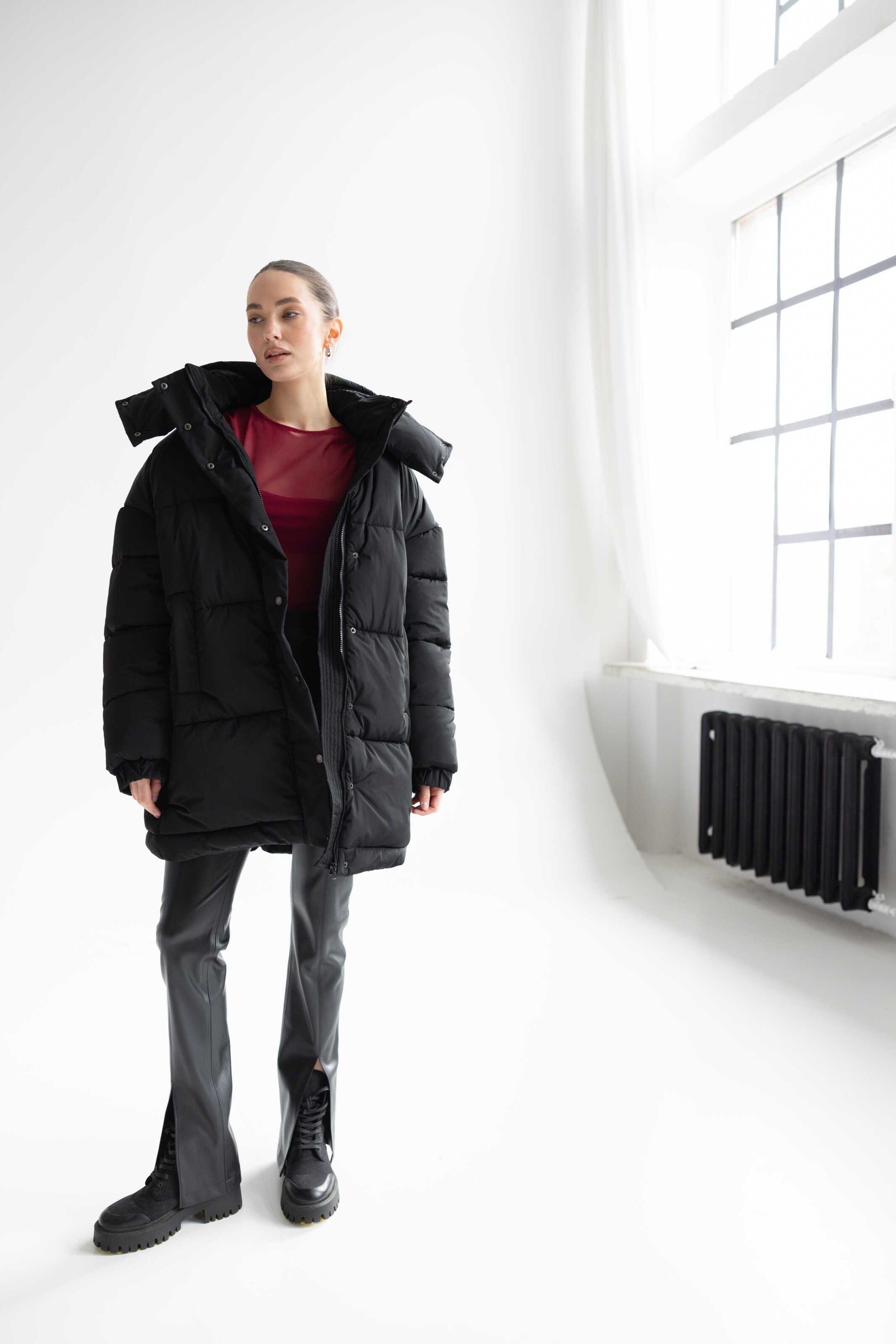 Long Oversized Puffer Jacket Black
