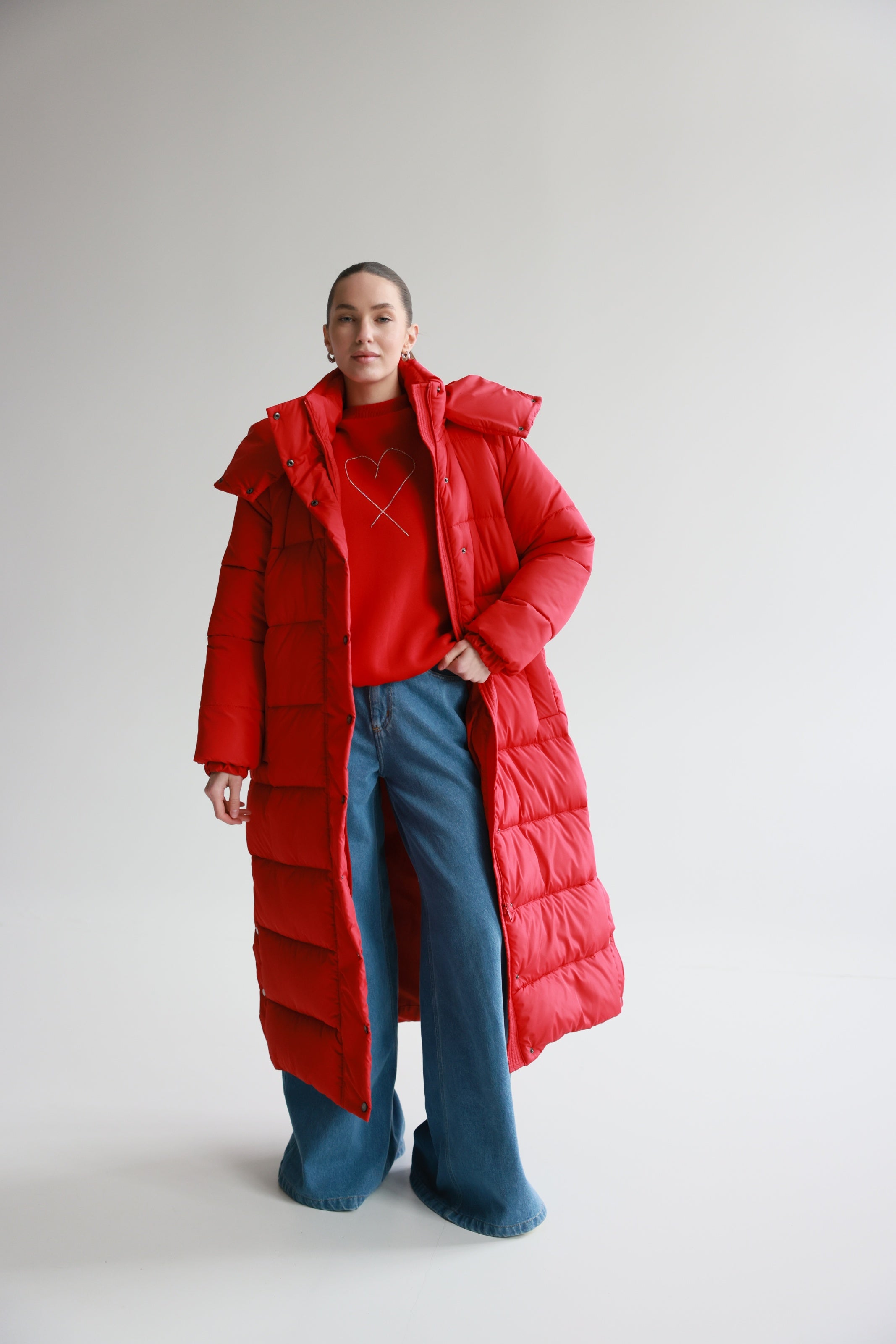 Oversized Maxi Puffer Jacket Red