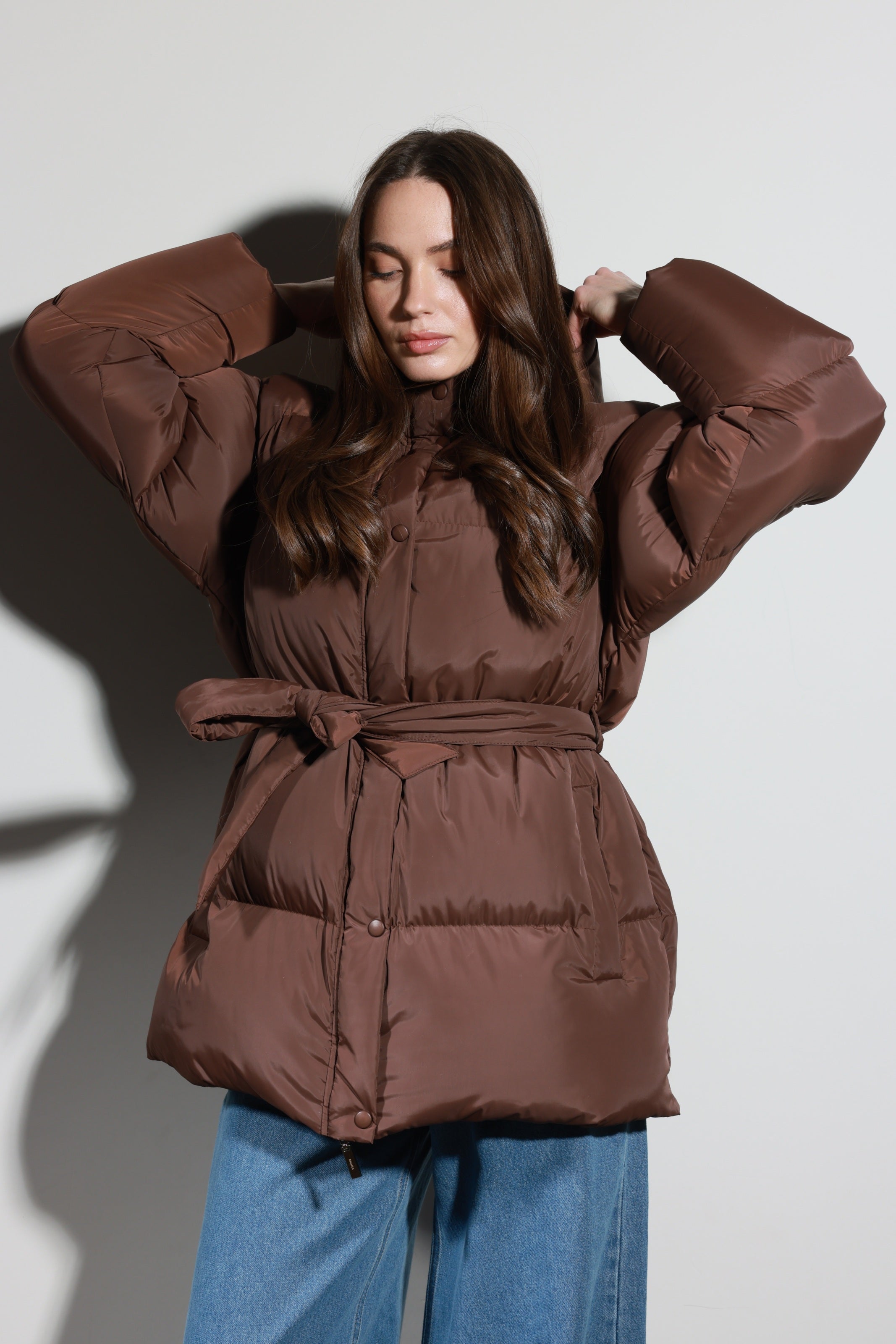 Belted Puffer Jacket Mocha
