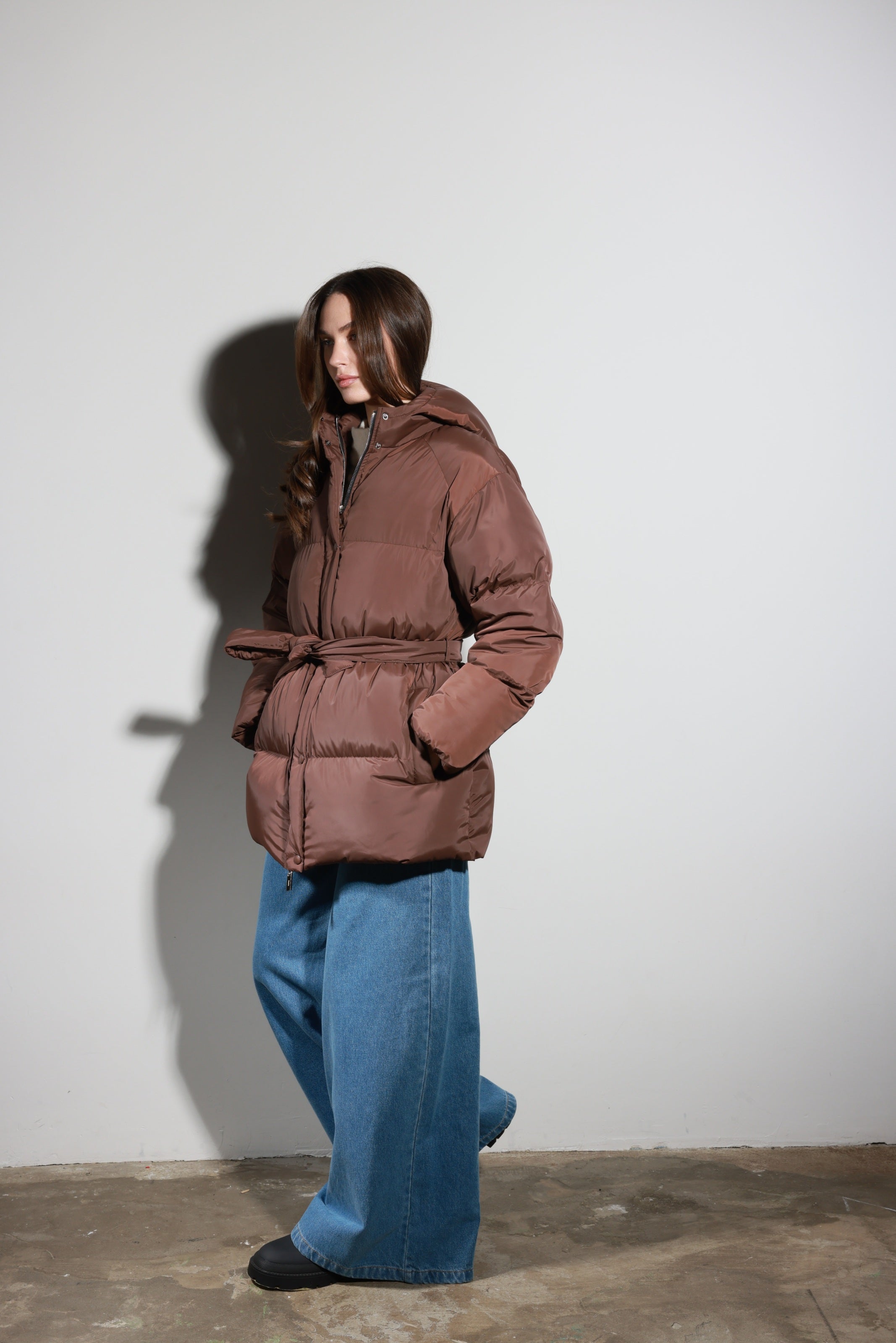 Belted Puffer Jacket Mocha