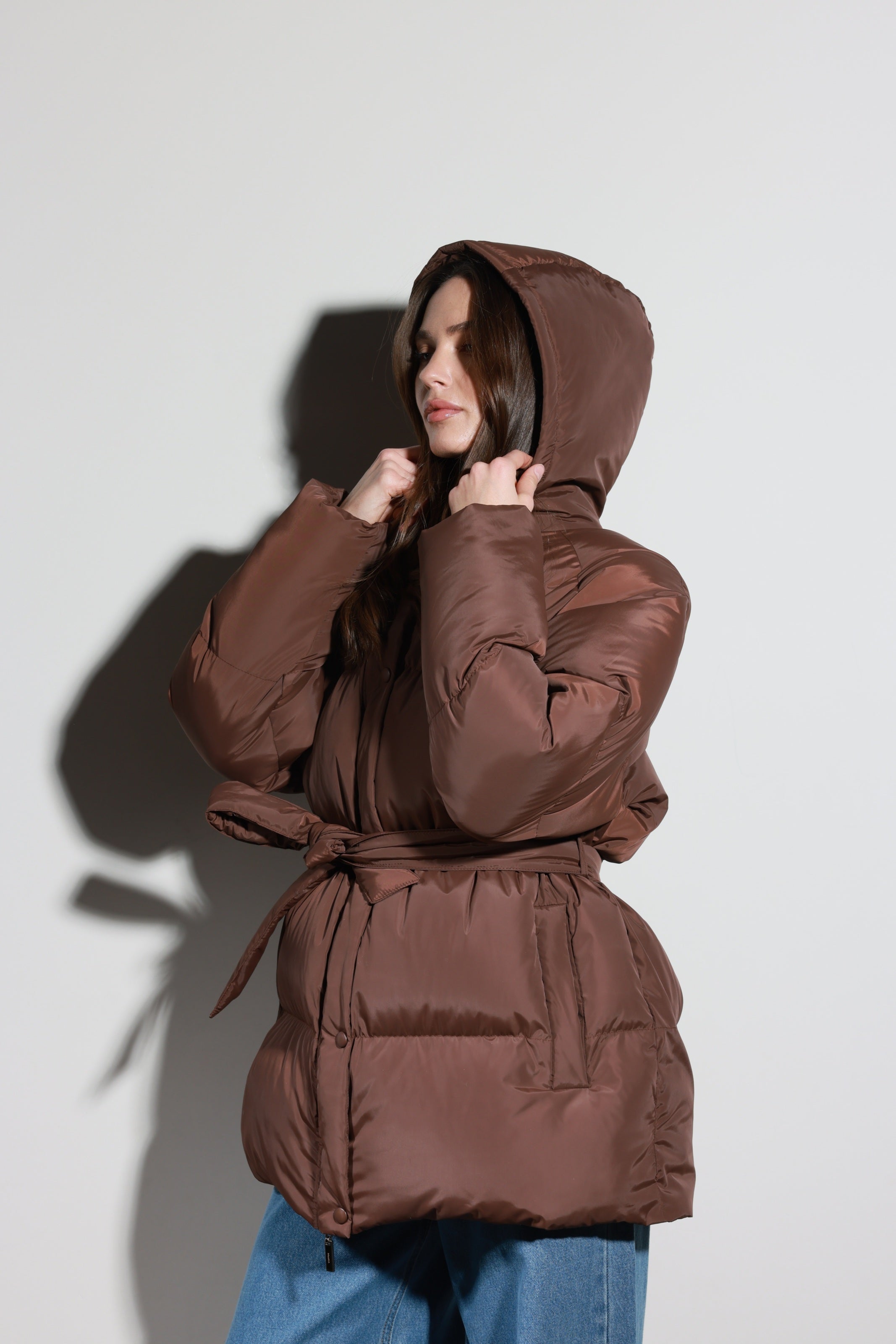 Belted Puffer Jacket Mocha