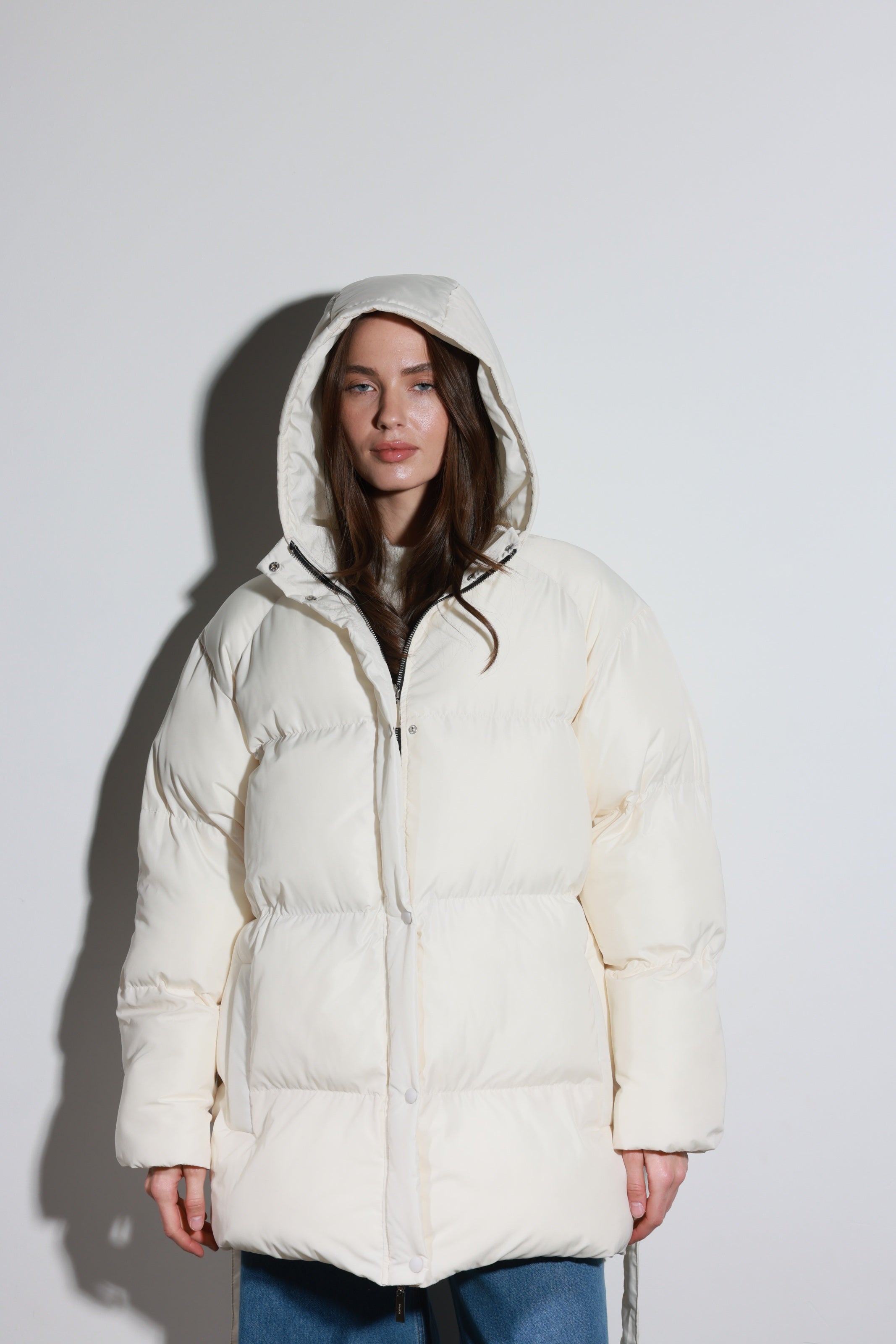 Belted Puffer Jacket Cream