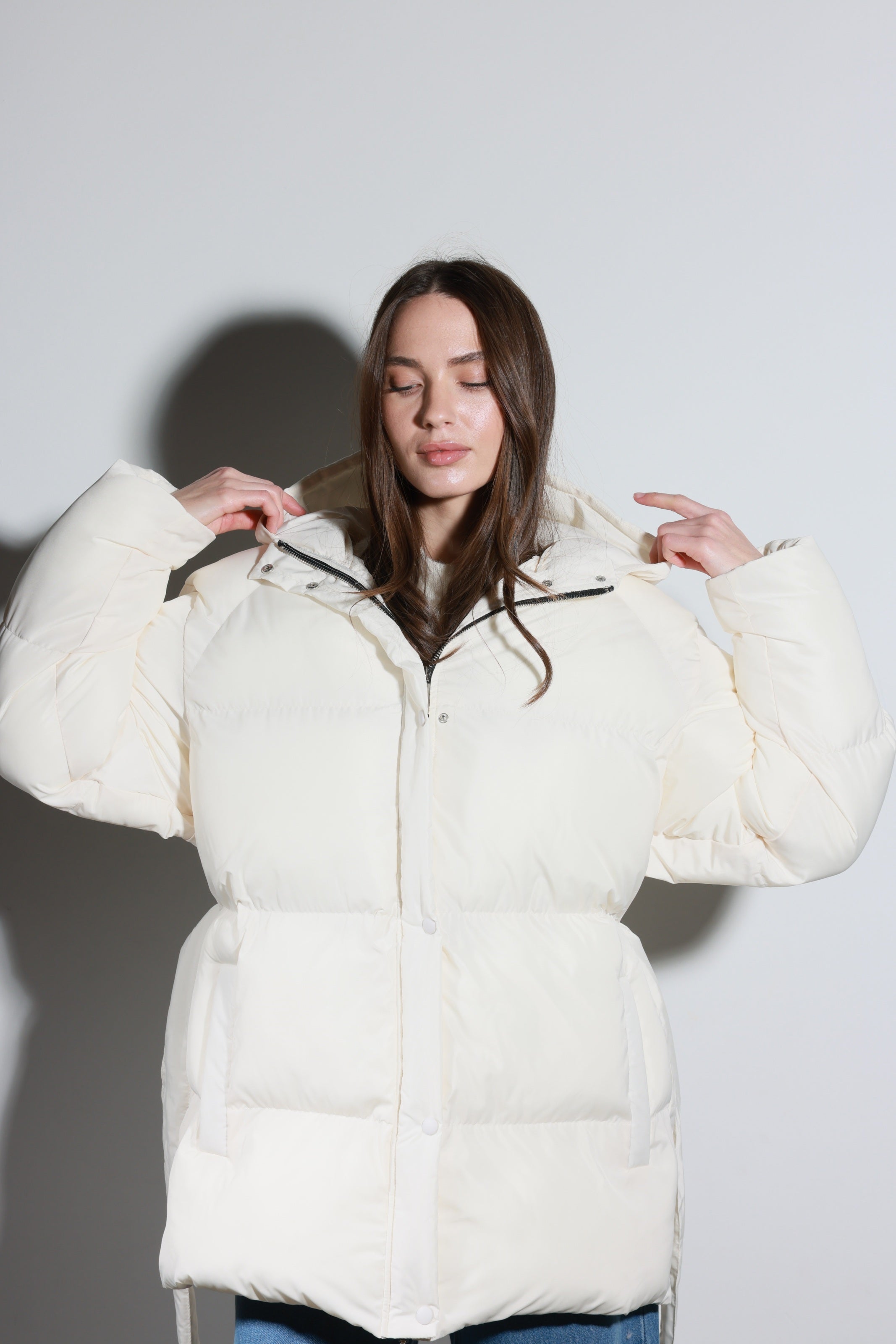 Belted Puffer Jacket Cream