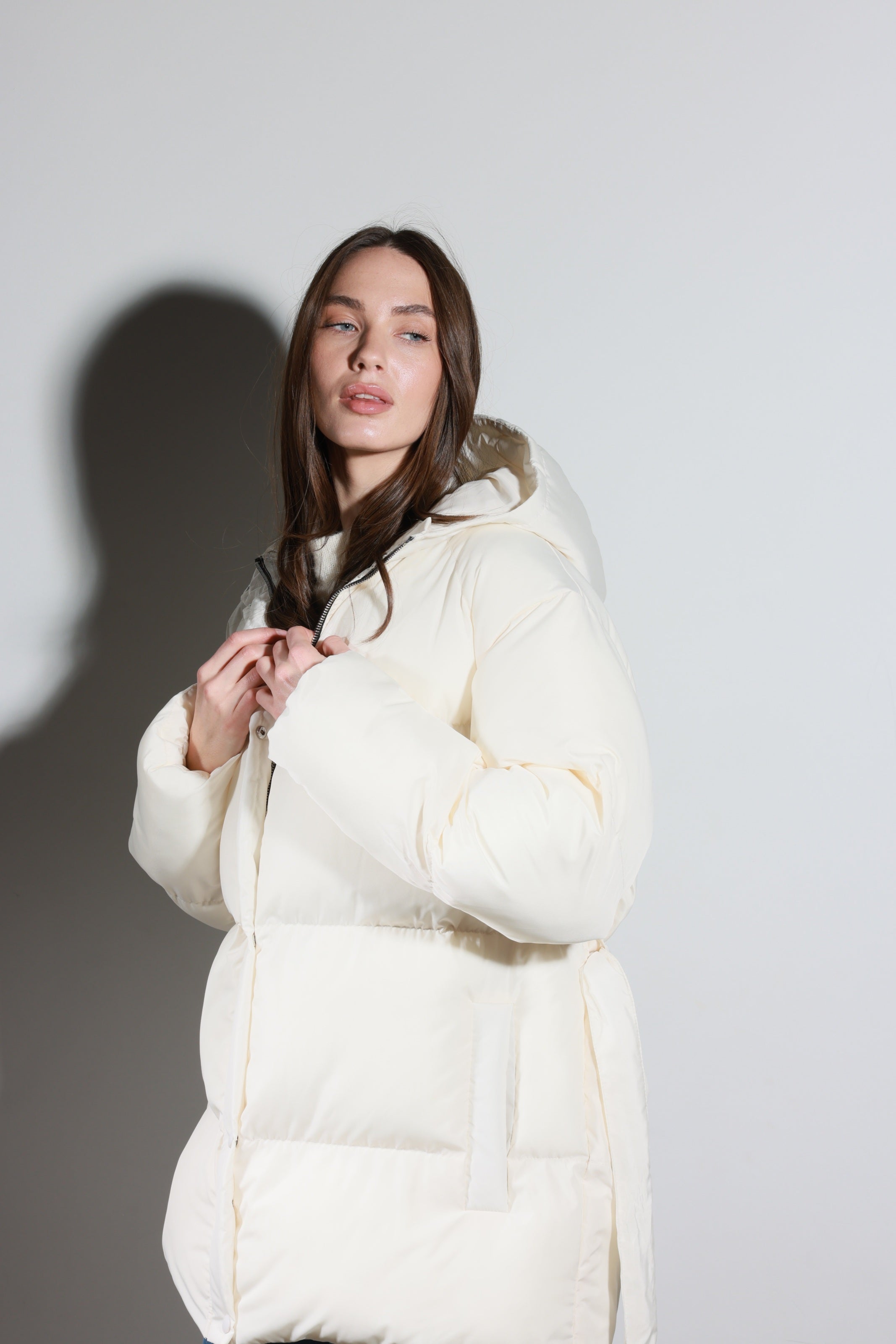 Belted Puffer Jacket Cream
