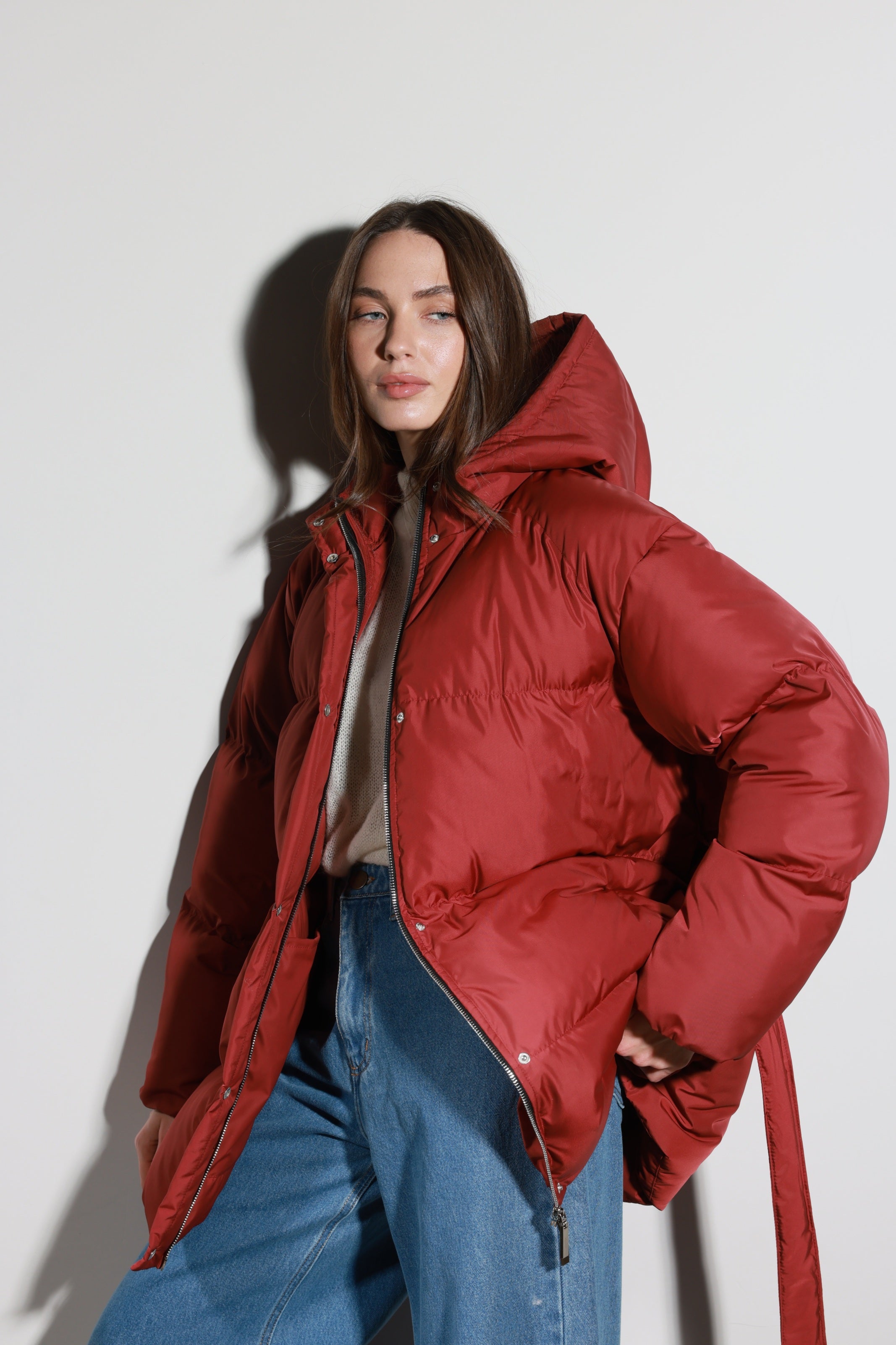 Belted Puffer Jacket Terracotta