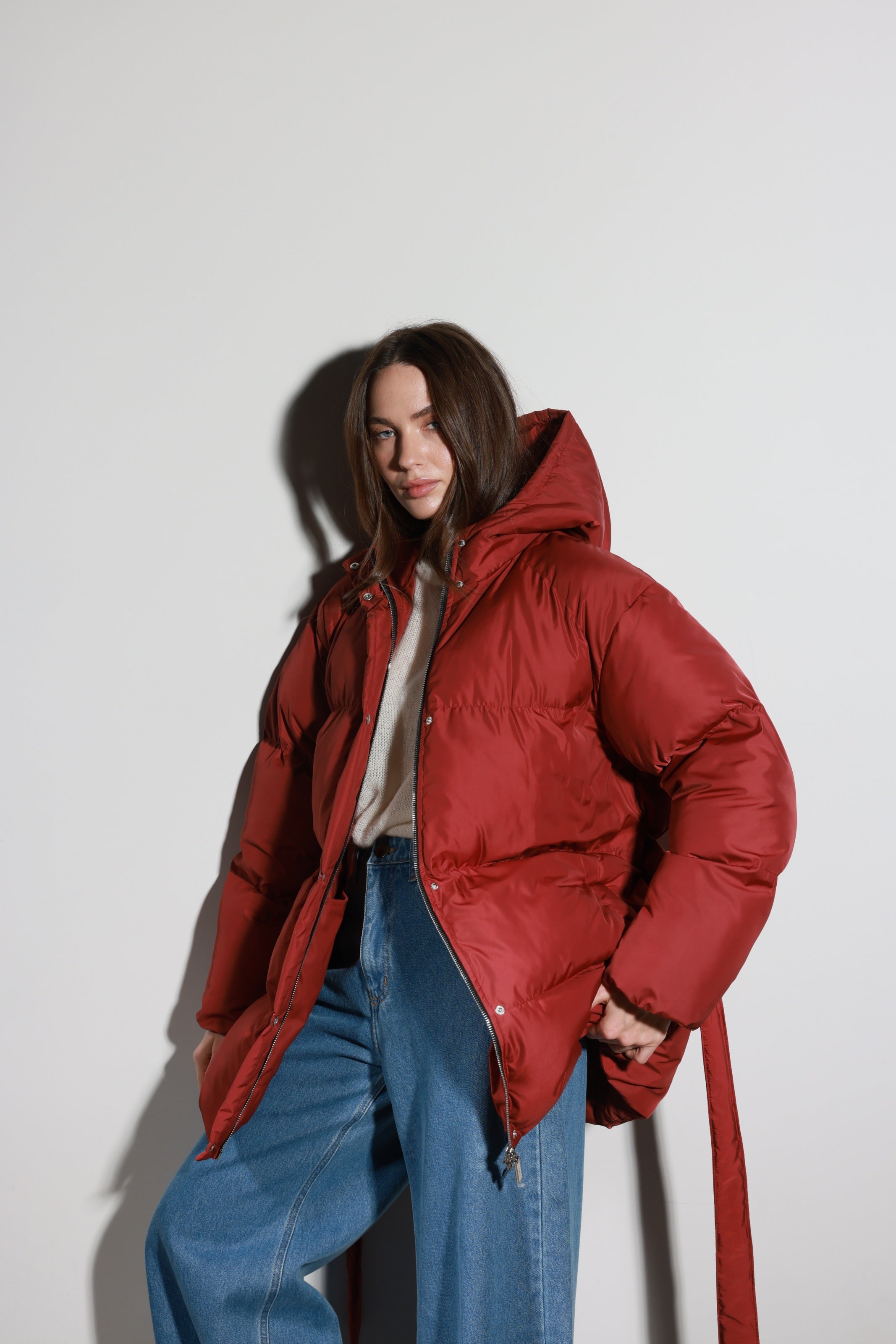 Belted Puffer Jacket Terracotta