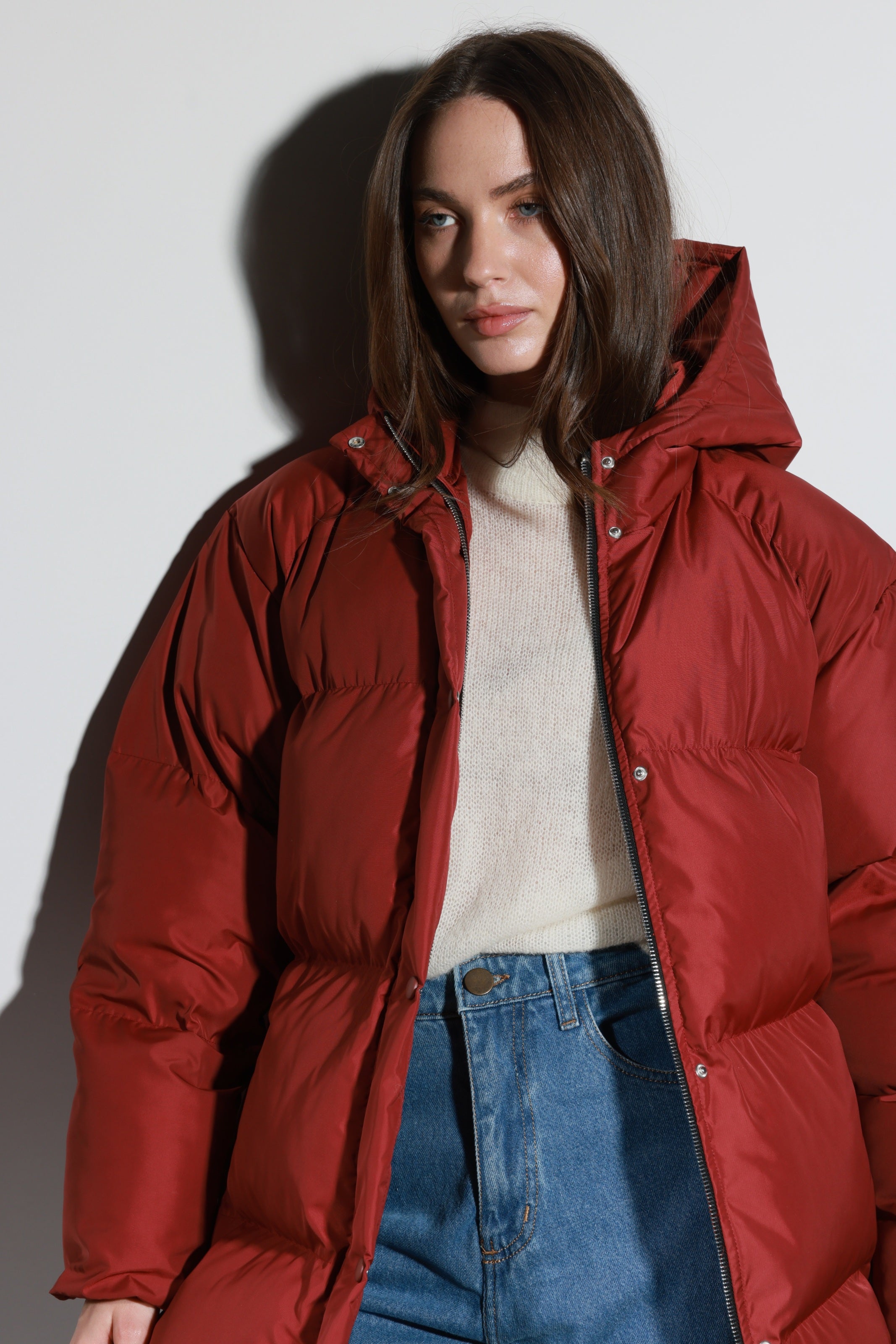 Belted Puffer Jacket Terracotta