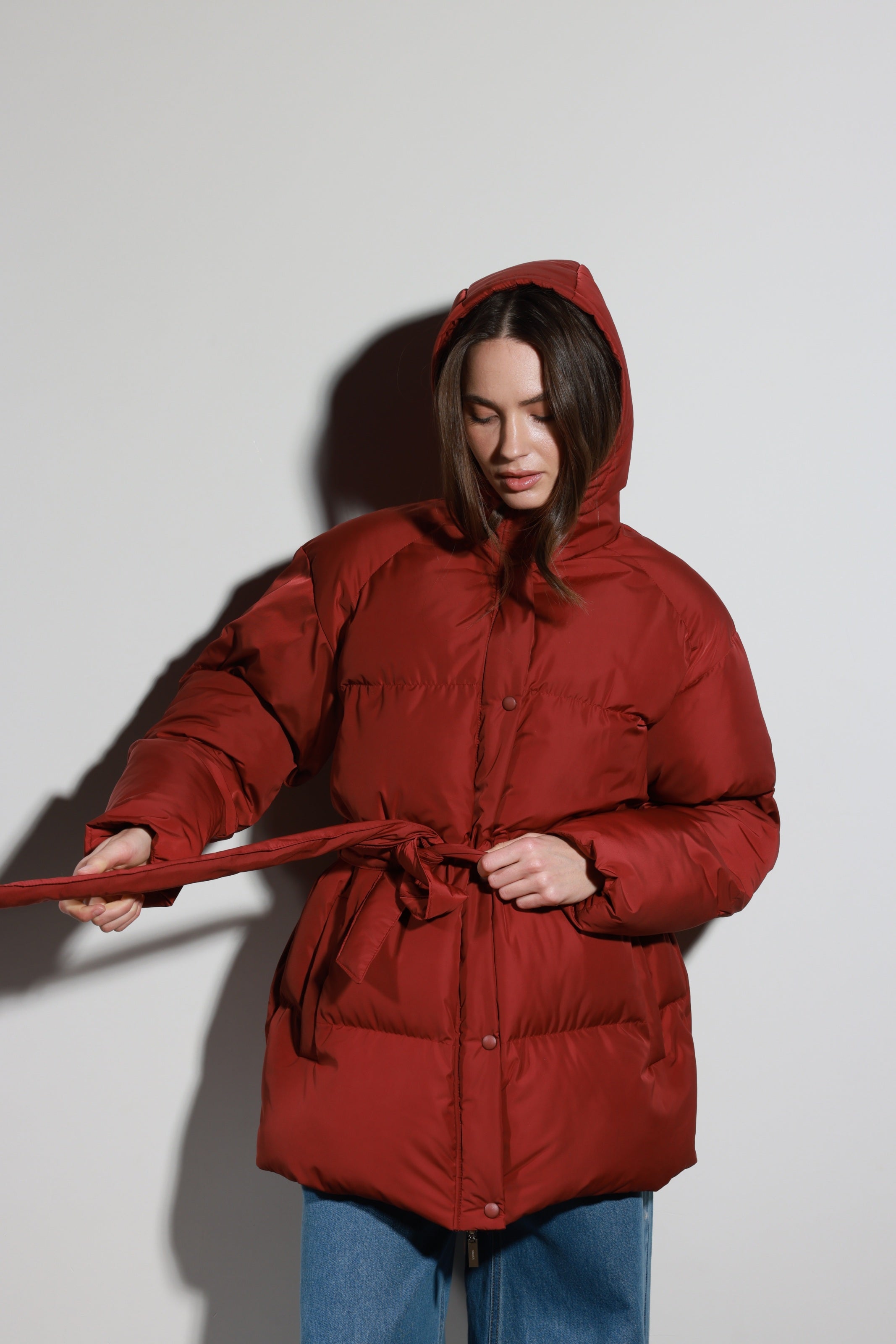Belted Puffer Jacket Terracotta