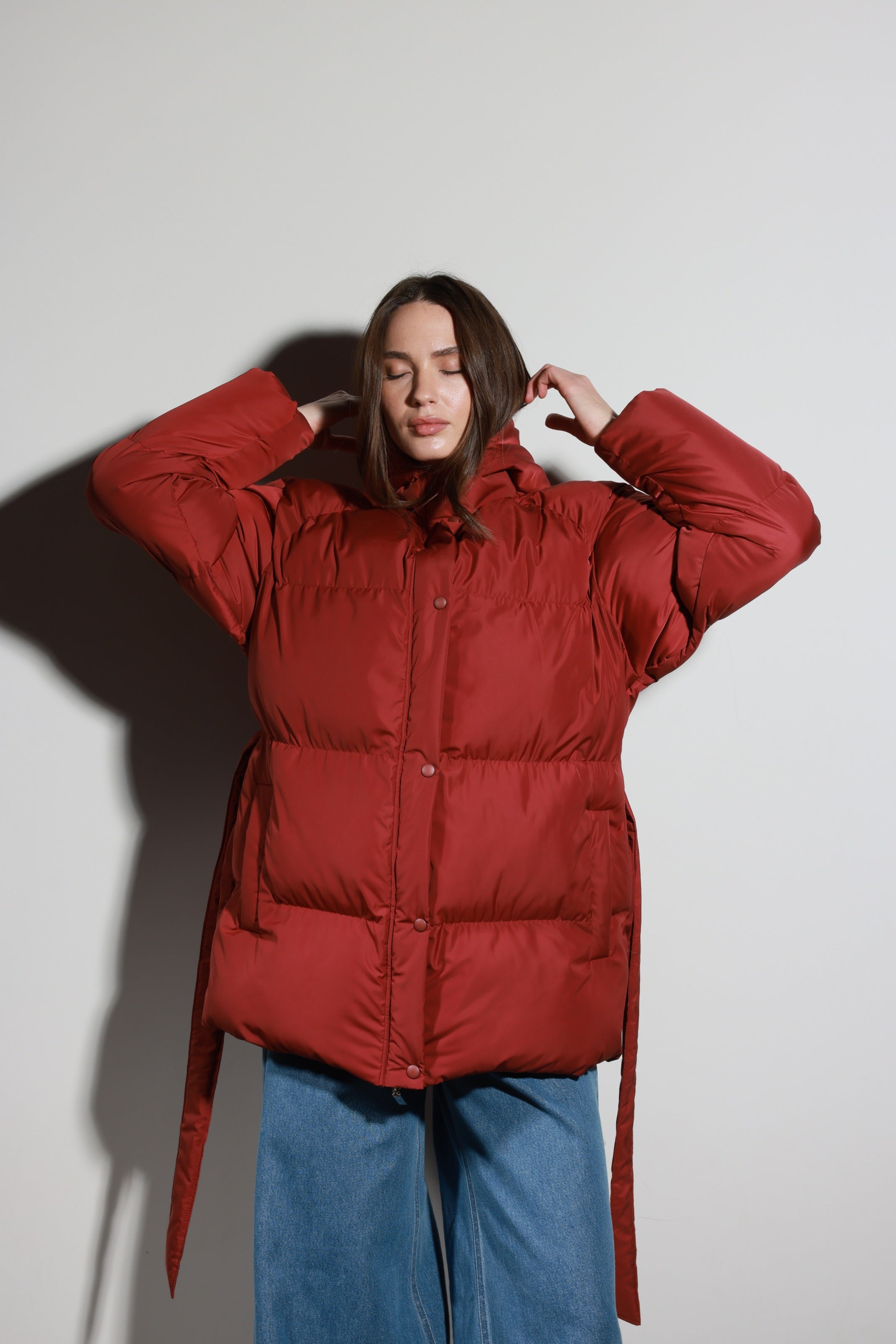 Belted Puffer Jacket Terracotta