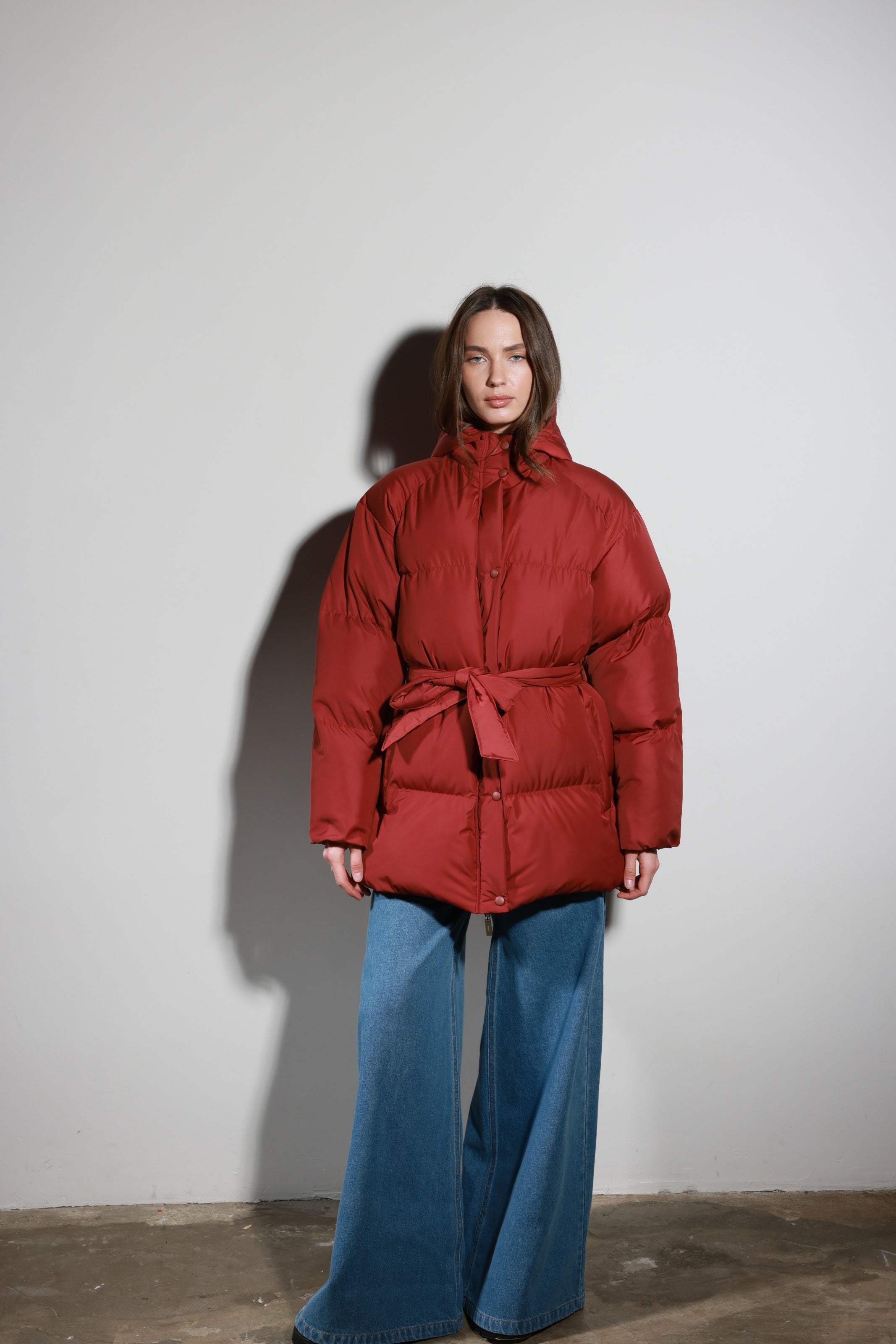 Belted Puffer Jacket Terracotta