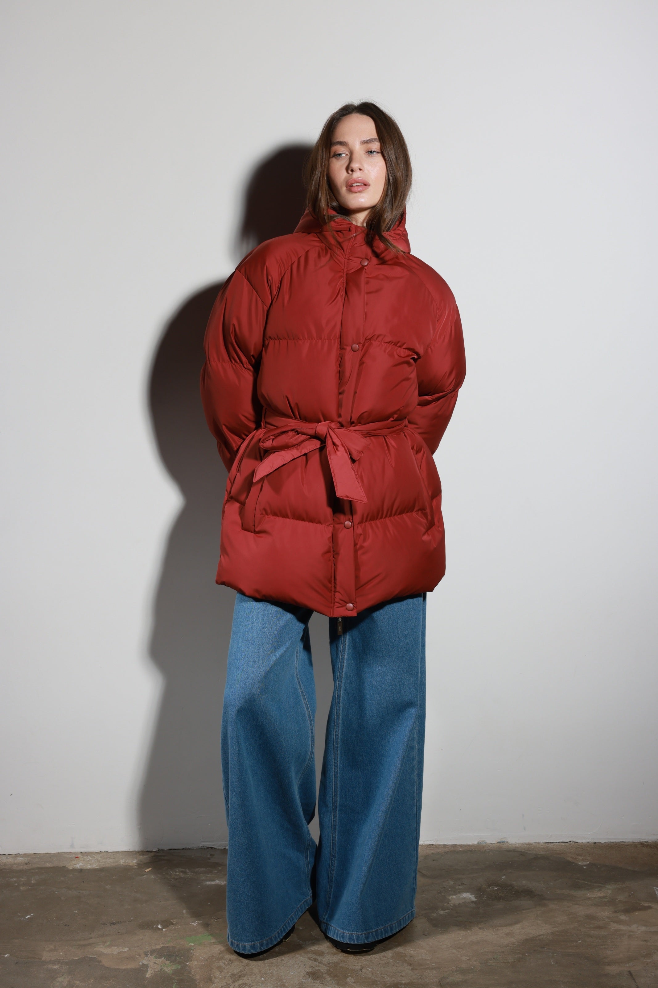 Belted Puffer Jacket Terracotta