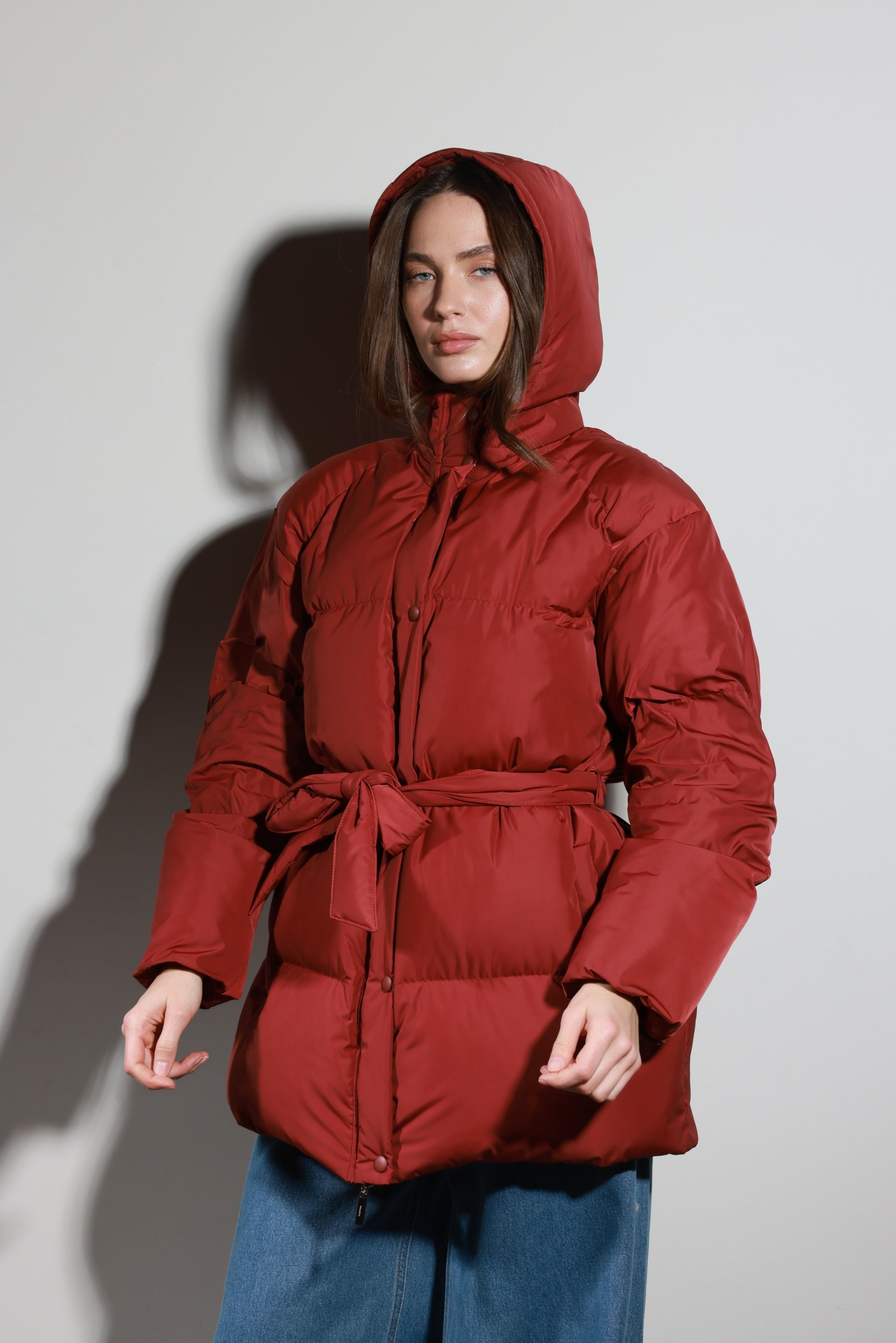 Belted Puffer Jacket Terracotta
