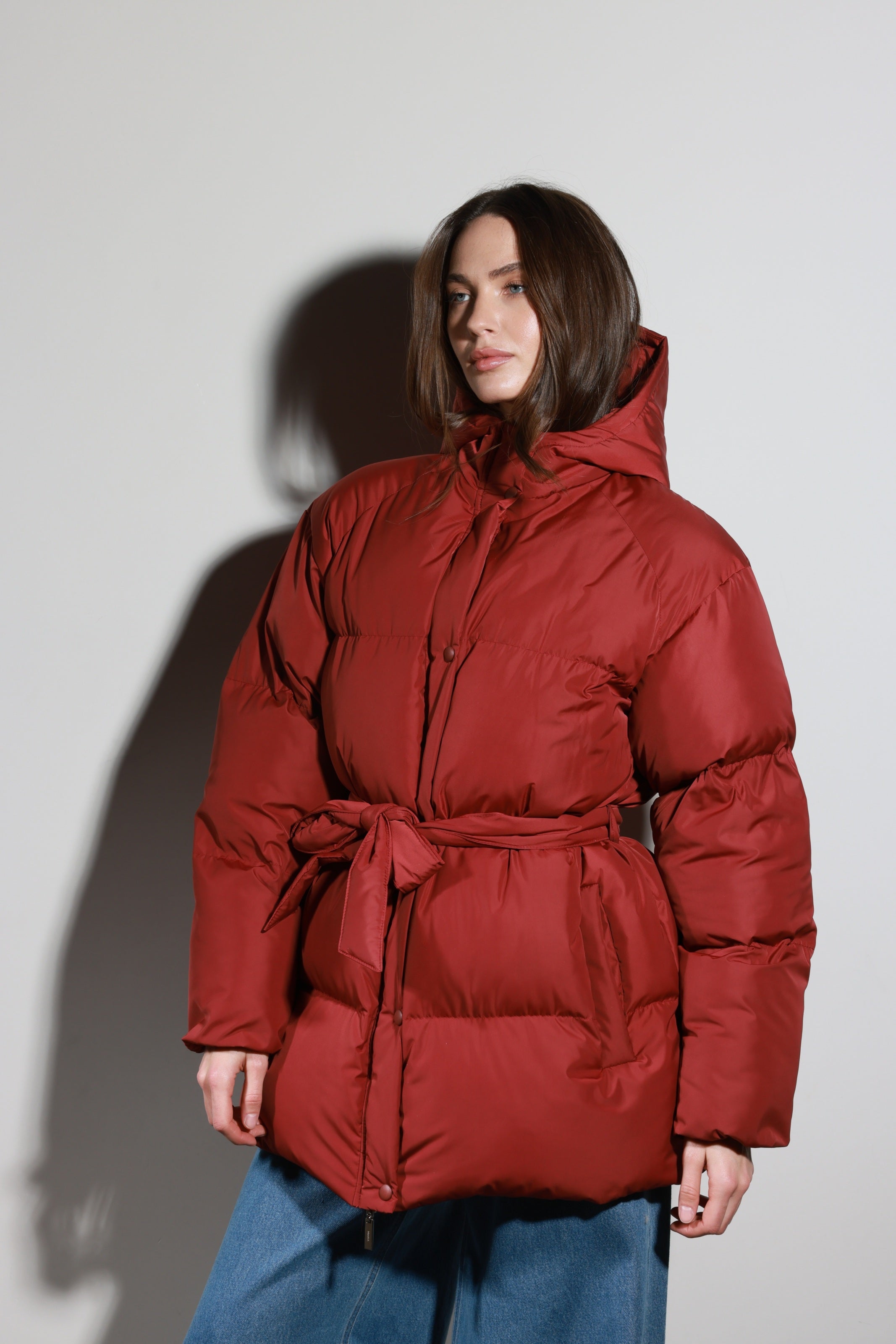 Belted Puffer Jacket Terracotta