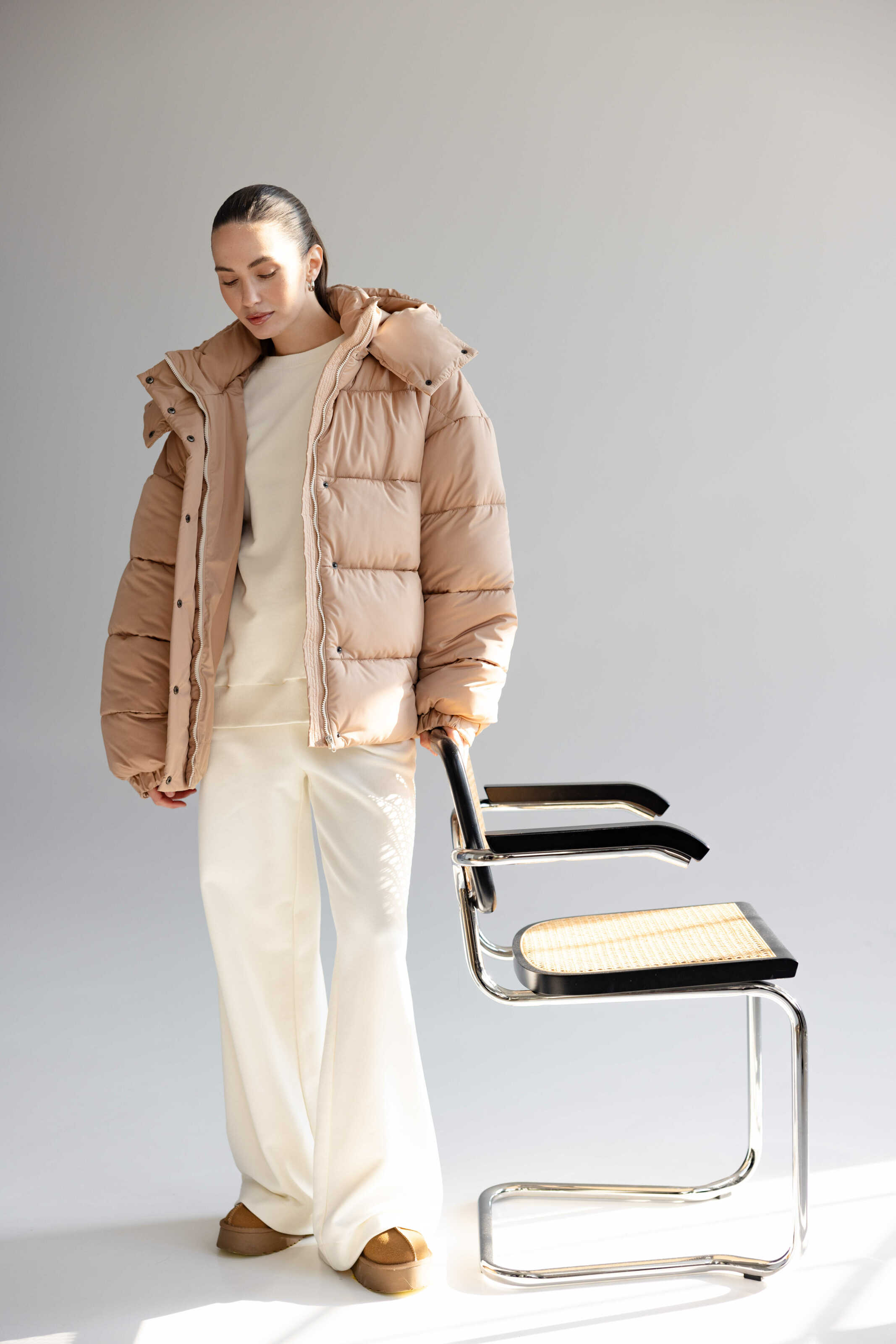 Oversized Puffer Jacket Beige