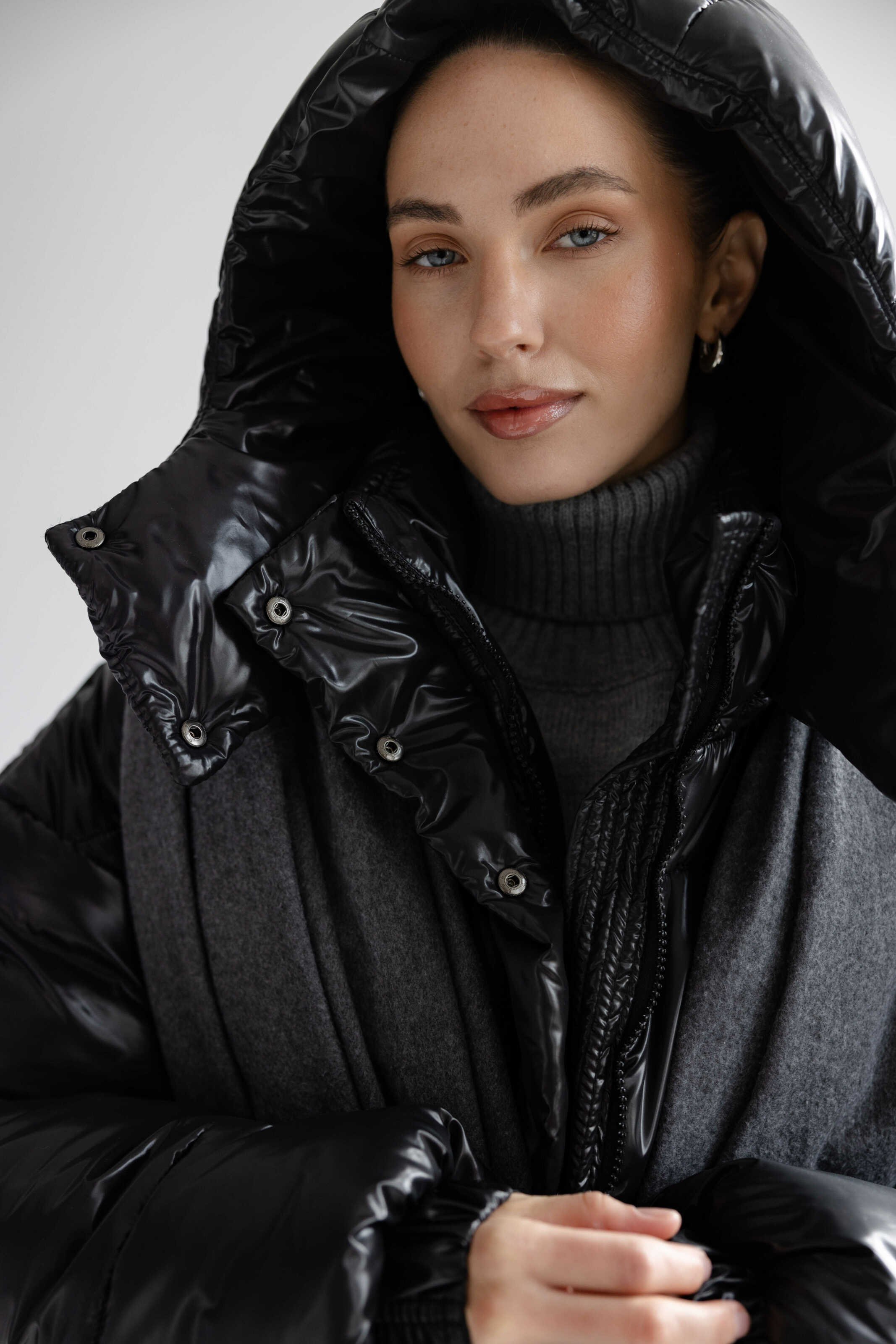 Oversized Puffer Jacket Glossy Black