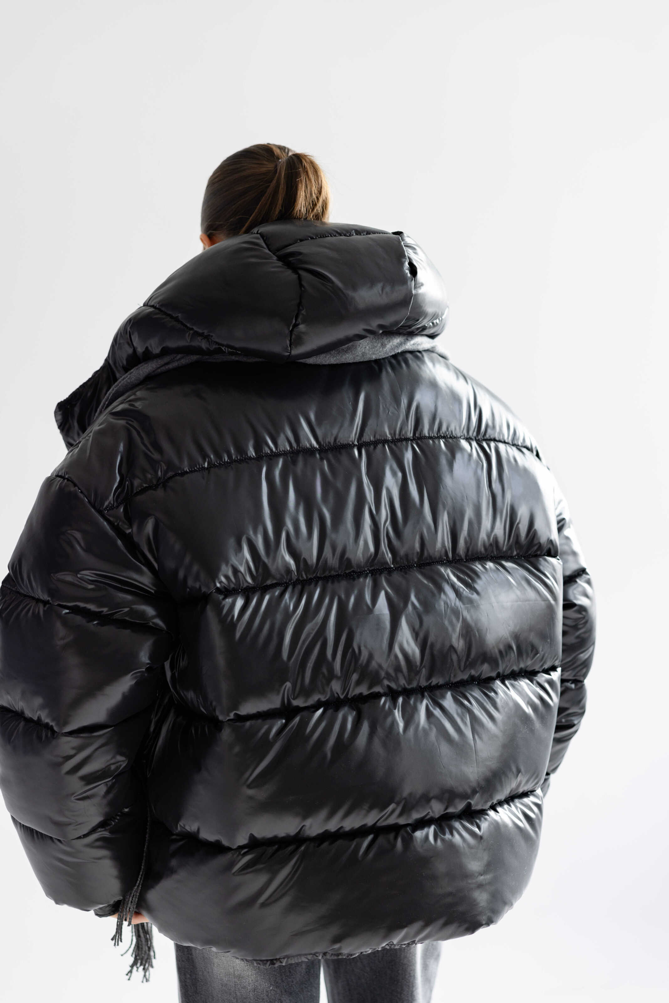Oversized Puffer Jacket Glossy Black