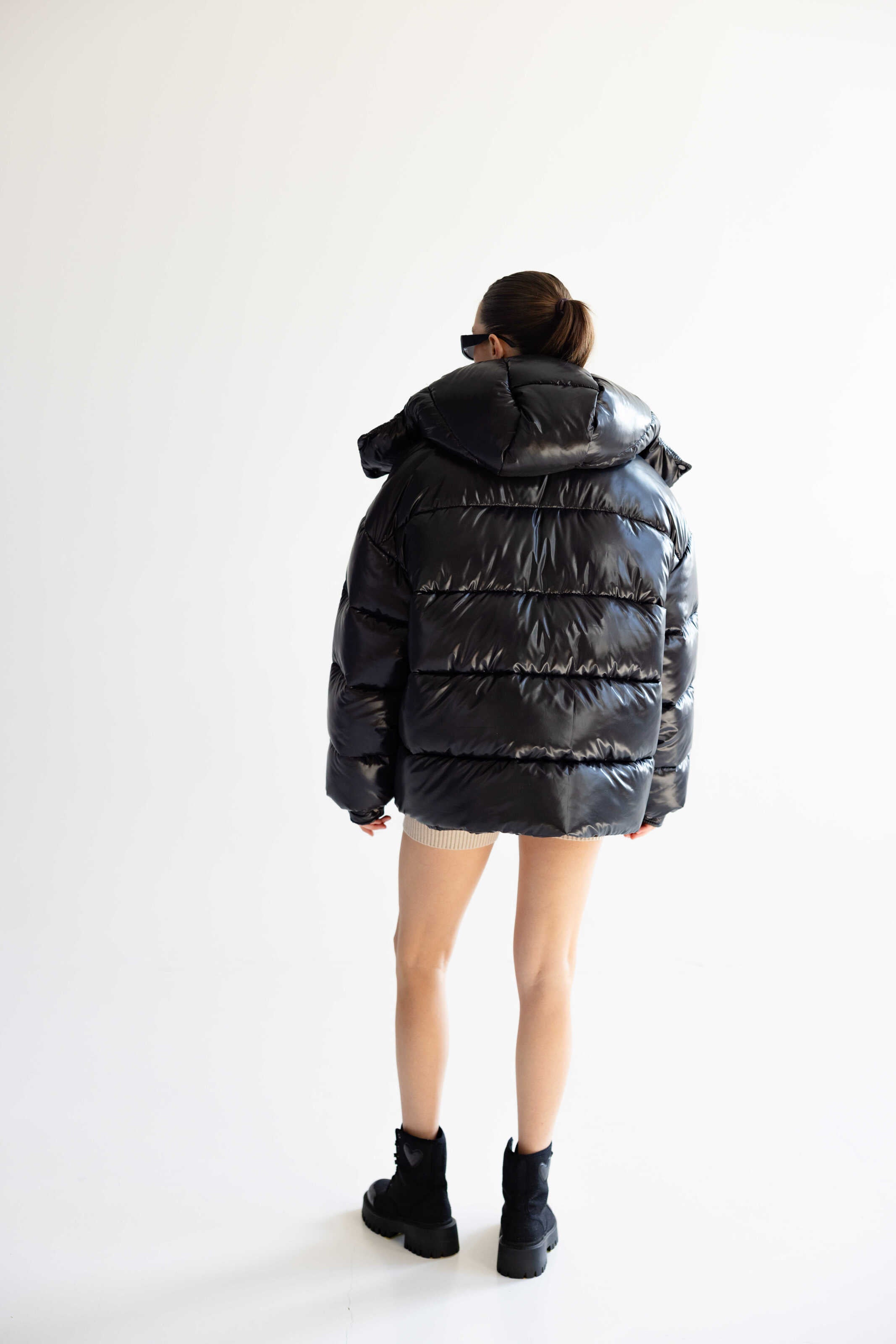 Oversized Puffer Jacket Glossy Black