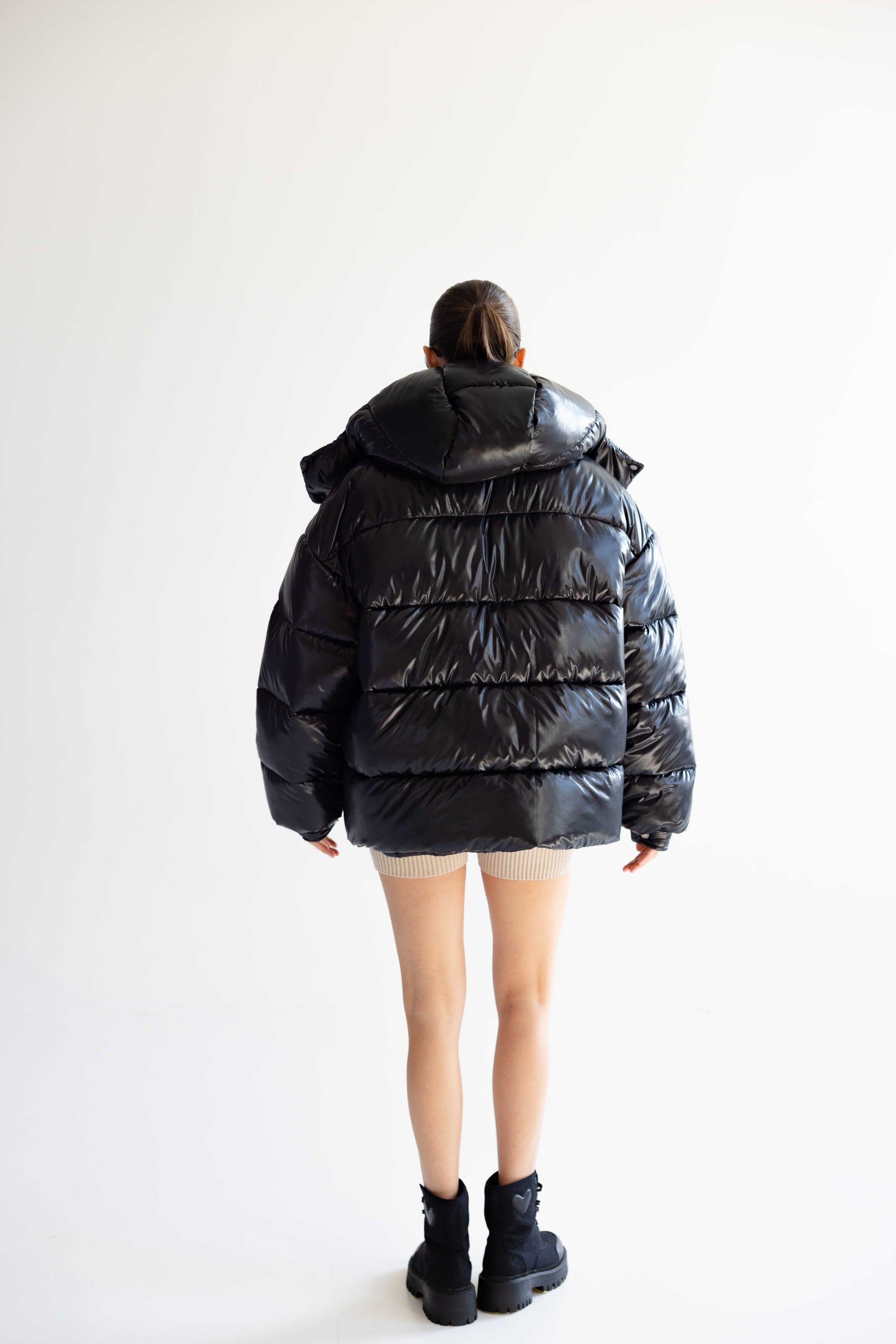 Oversized Puffer Jacket Glossy Black