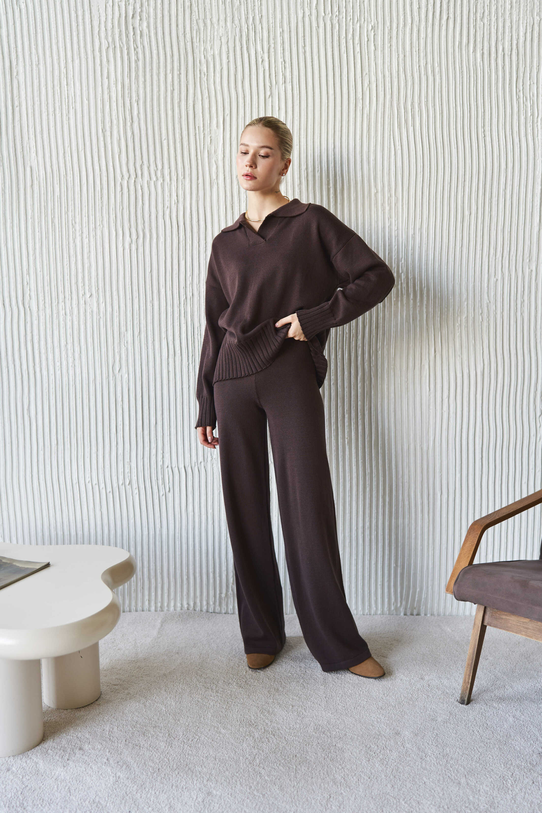 Chocolate Cotton Knitted Pants
