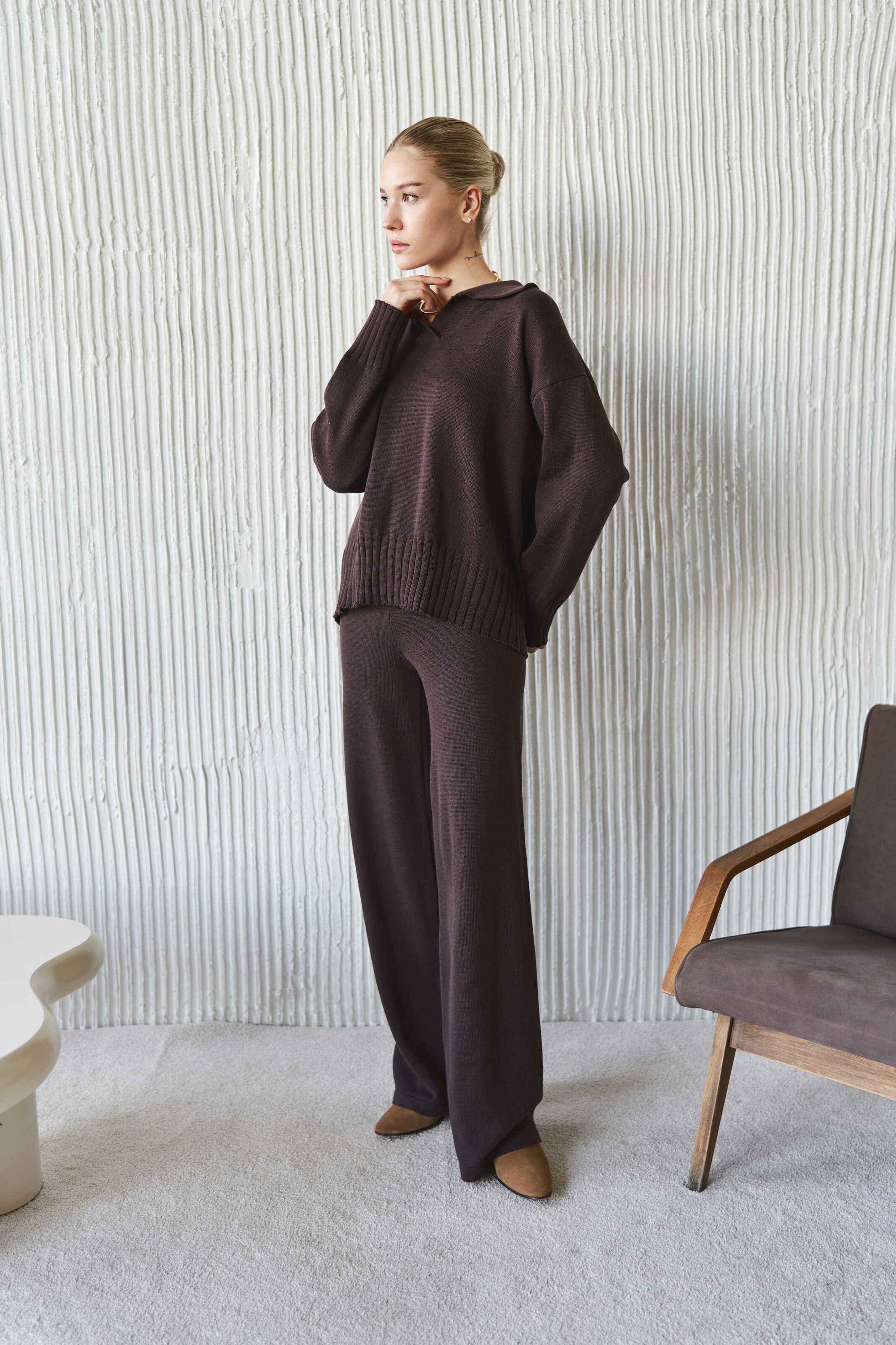 Chocolate Cotton Knitted Pants