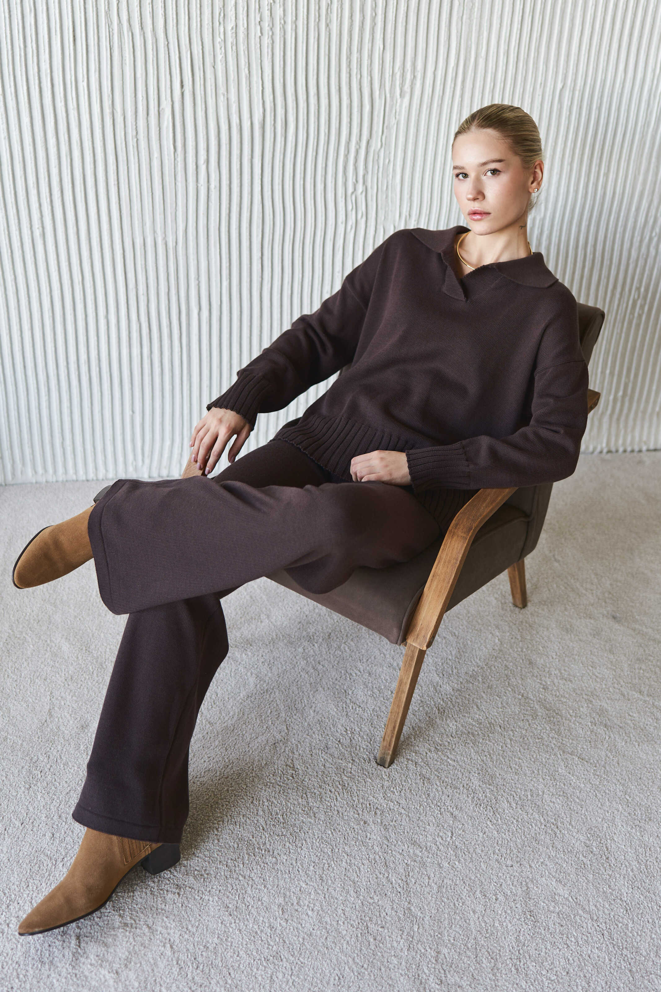Chocolate Cotton Knitted Pants