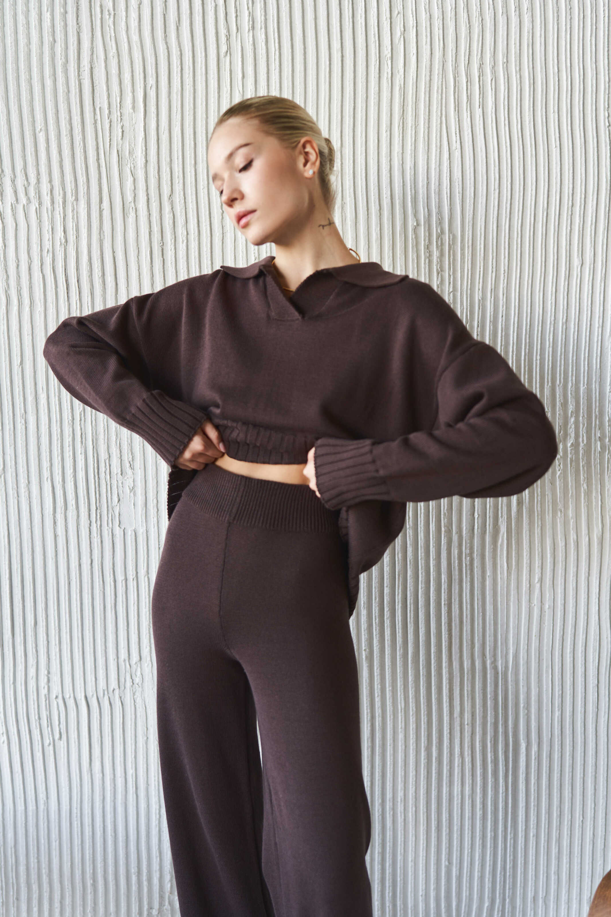 Chocolate Cotton Knitted Pants